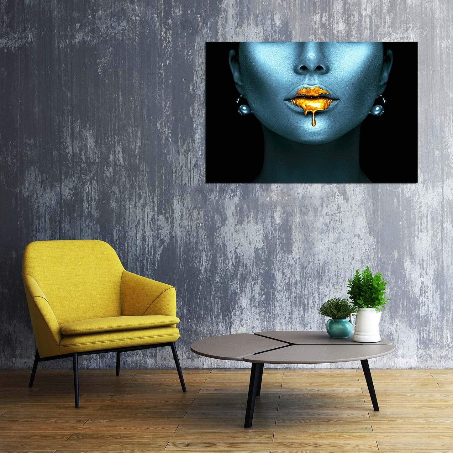 Startonight Acrylic Glass Wall Art - Portrait in Blue and Metallic Gold Decor - Glossy Artwork 24" x 36" Home Decor Ready to Hang