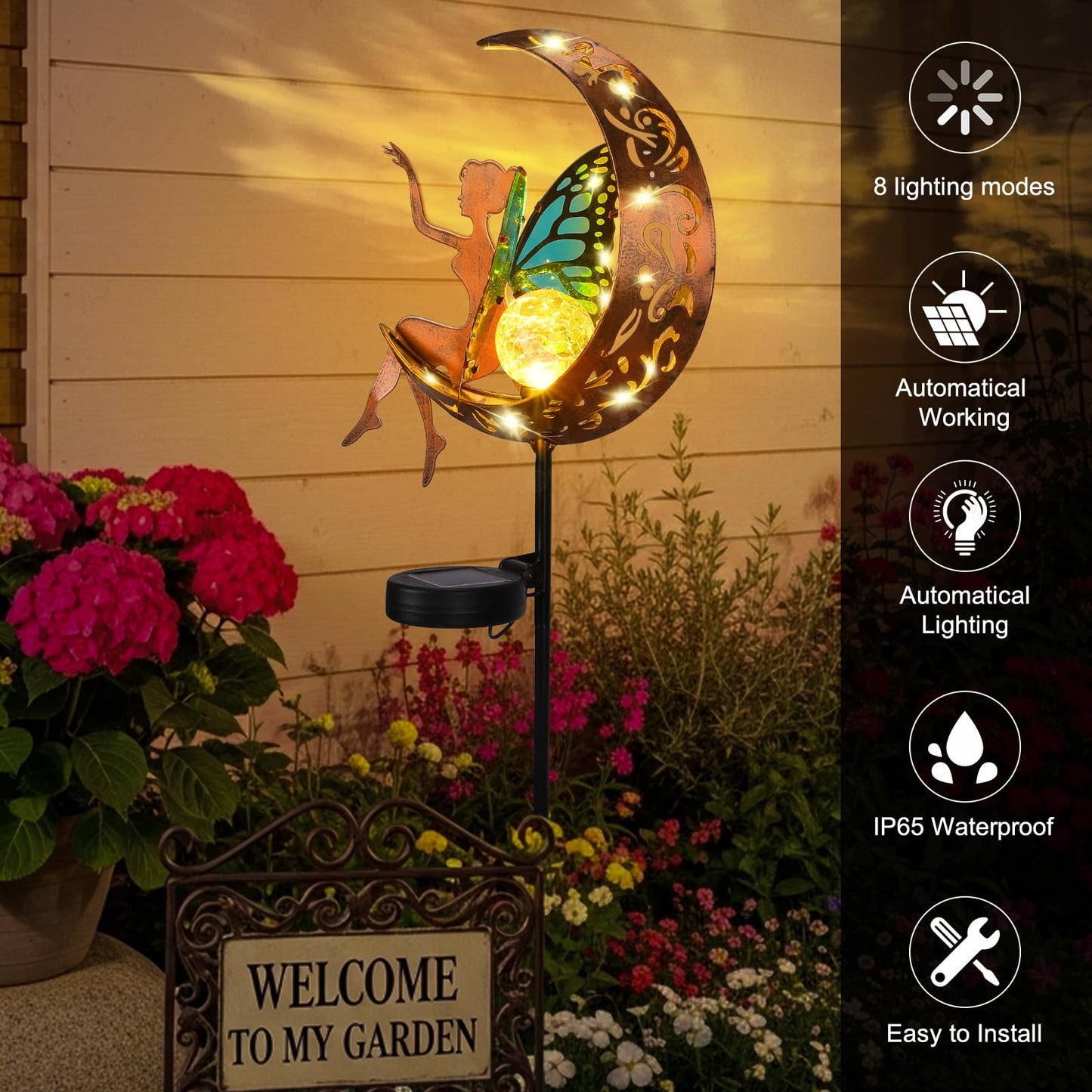 ZKLiLi Garden Outdoor Decor, Fairy Moon Figurine Light Stake, Housewarming Ornament for Patio, Lawn, Yard, Pathway - Unique Gift Ideas for Gardening Mom Grandma