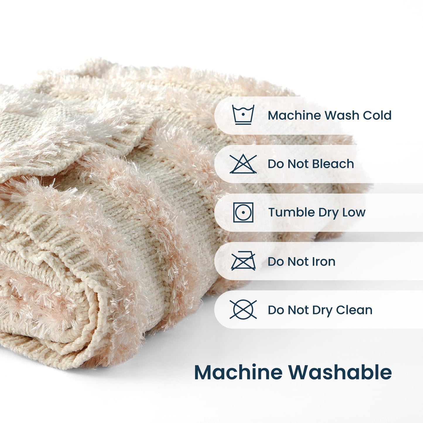 SLEEP ZONE Chenille Throw Blanket for Couch, Soft Farmhouse Blankets for Sofa Chair Bed Home Decoration Cozy Knit Blankets 60"x80", White