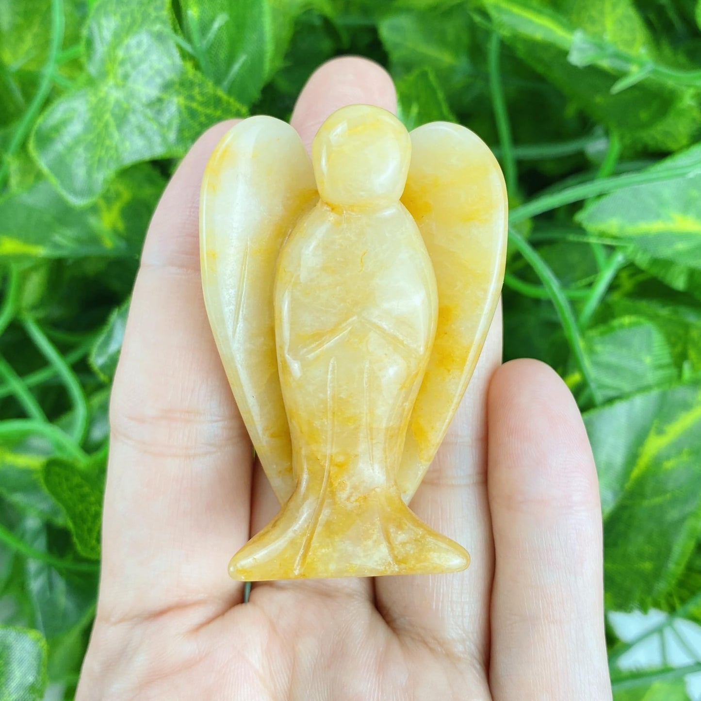 YATOJUZI 2" Yellow Jade Angel Decor Crystals Polished Natural Stone Sculpture Statue Home Room Office Desk Decoration Guardian Hand Carved Cute Figurines Energy Reiki Gifts for Women Men