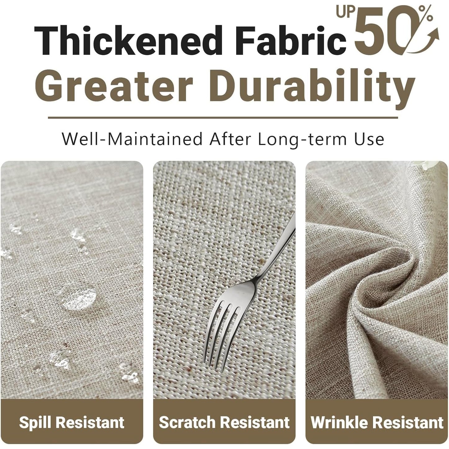 Textured Table cloth for Rectangle table, Heavy Duty Farmhouse Tablecloth Solid Cotton Linen Waterproof Wrinkle Free Burlap Table Cover for Kitchen Dining,Party, Light Brown 55''x55'',4 Seats