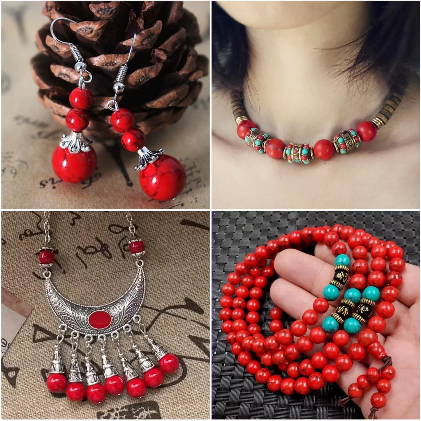 Beads for Bracelets Red Beads 6MM Beads Red Turquoise Bead Crystal Gemstone Beads for Bracelets, Natural Stone Beads for Jewelry Making About 60pcs