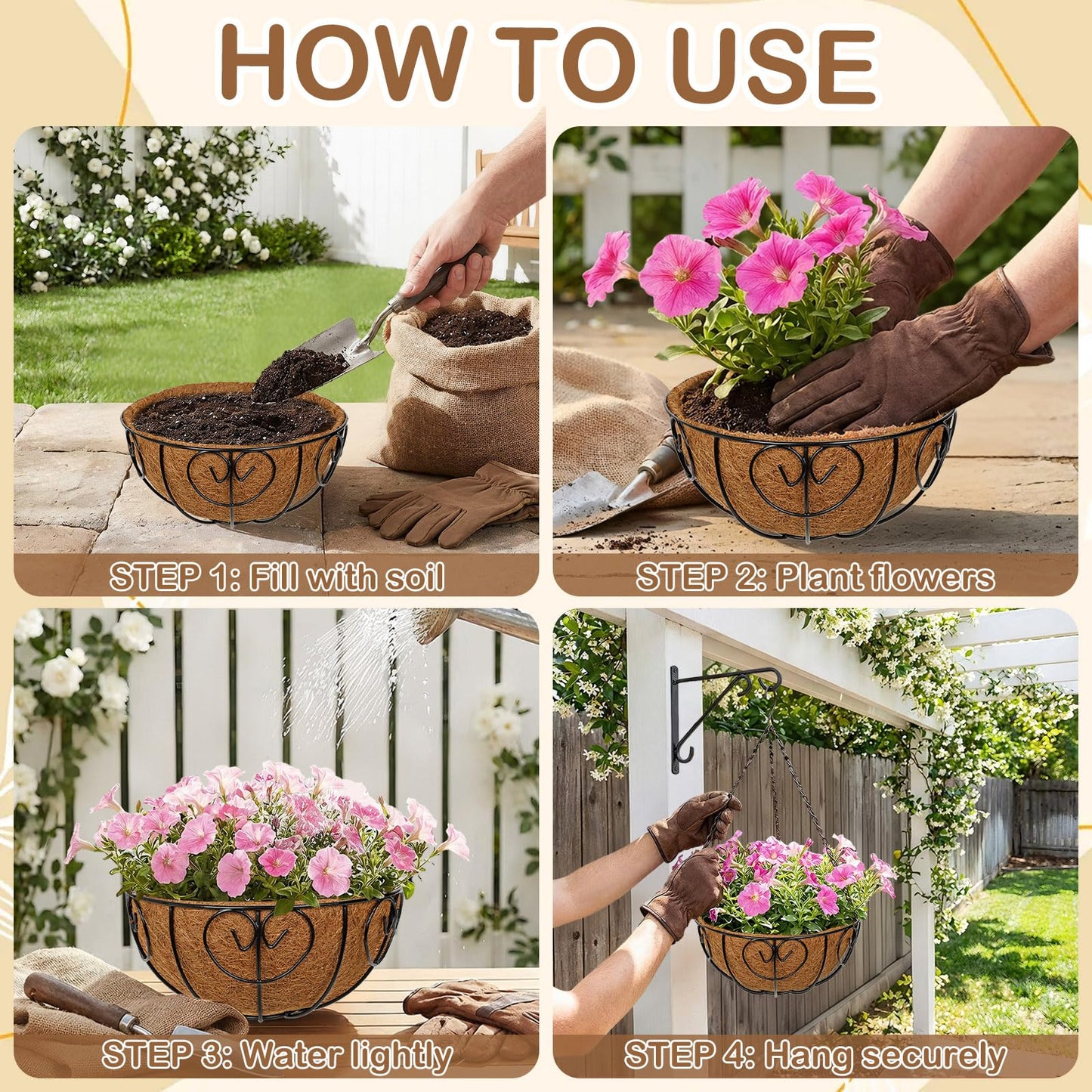 Nature Crafted 10 inch Metal Hanging Baskets for Plants Outdoor, 2 Pack Metal Wire Hanging Basket Planter with Coco Liner Flower Pots for Indoor Outdoor Garden Porch Patio, Heart-Shaped