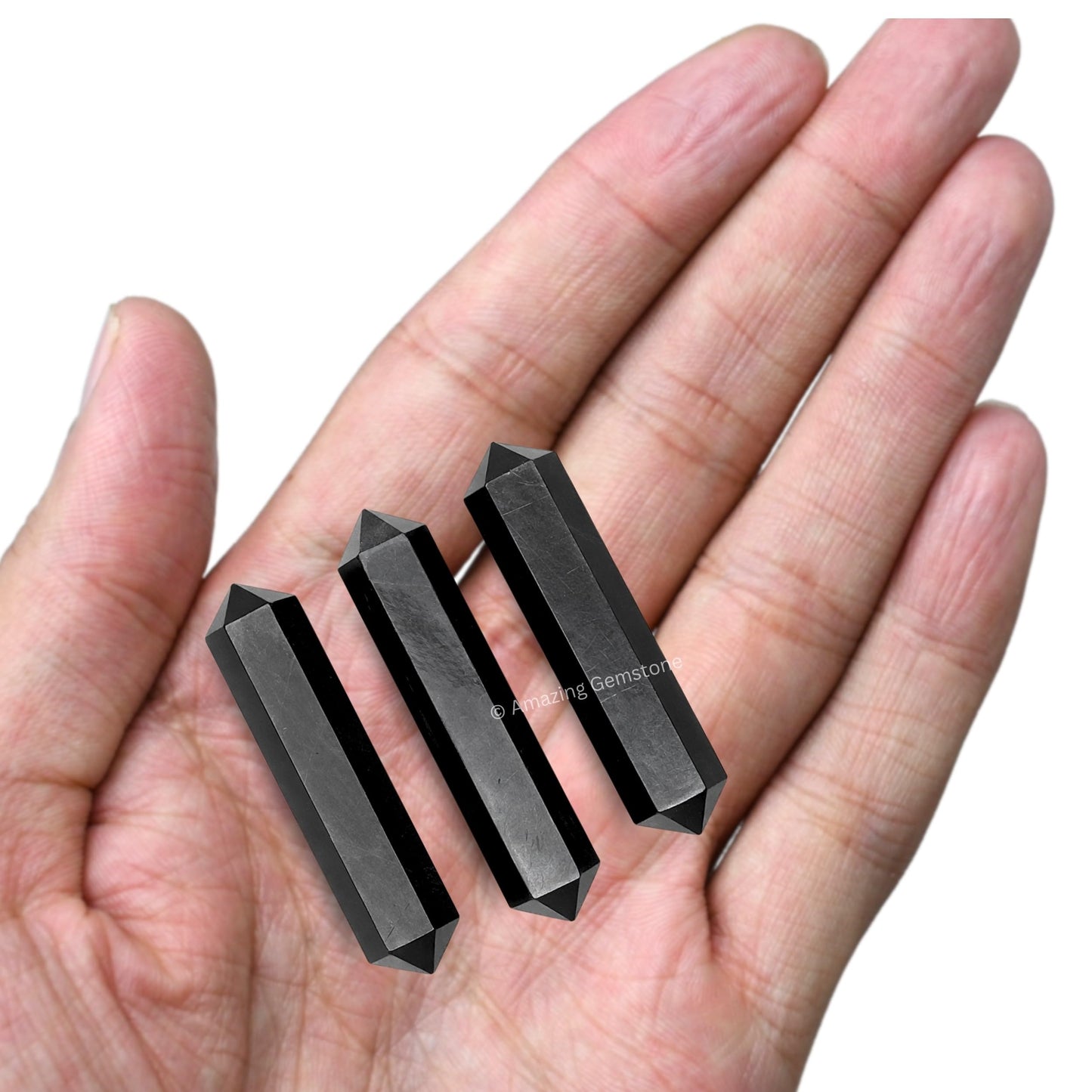 Amazing Gemstone Shungite Crystal Points Bulk Healing Crystals and Stones - Pack of 3 Double Terminated Healing Wand Point Bulk Crystals for Crafts, Crystal Grid, DIY Work