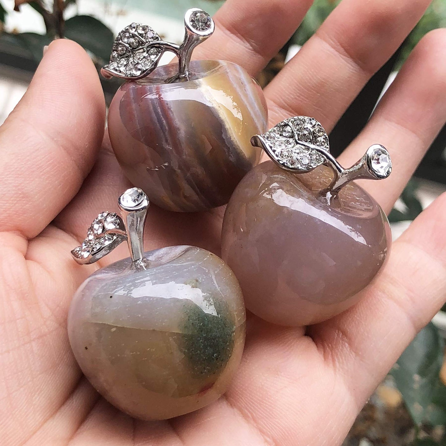 Fekuar Neyisaa Ocean Agate Apple Decor, Healing Crystals Pocket Stone Fruit Figurine Craft Home Decoration 30mm
