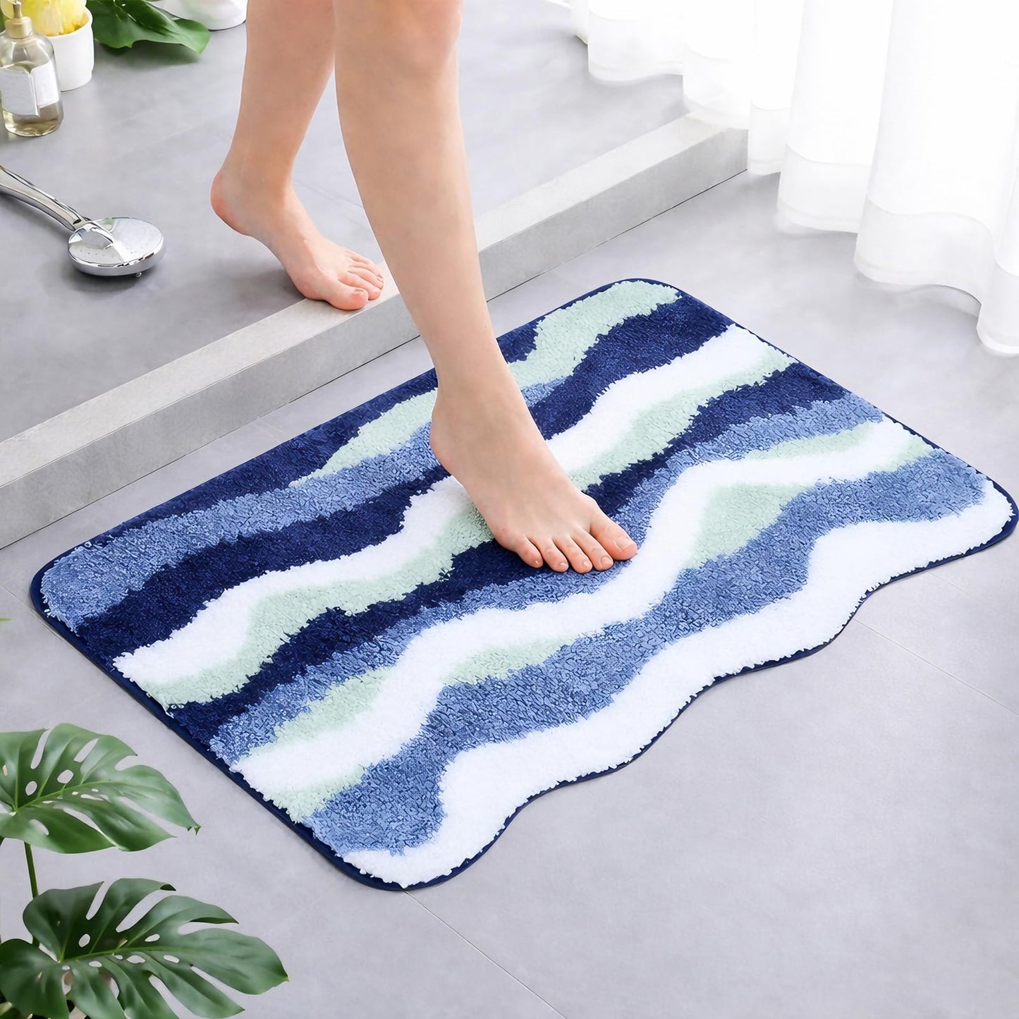 Heionia Ocean Wave Bathroom Mat, Beach Coastal Bathroom Rugs, Nautical Rug, Soft Washable Non-Slip Absorbent Bath Rugs for Shower Floor, Toilet, Bedroom and Kitchen, 19.7 * 31.5''