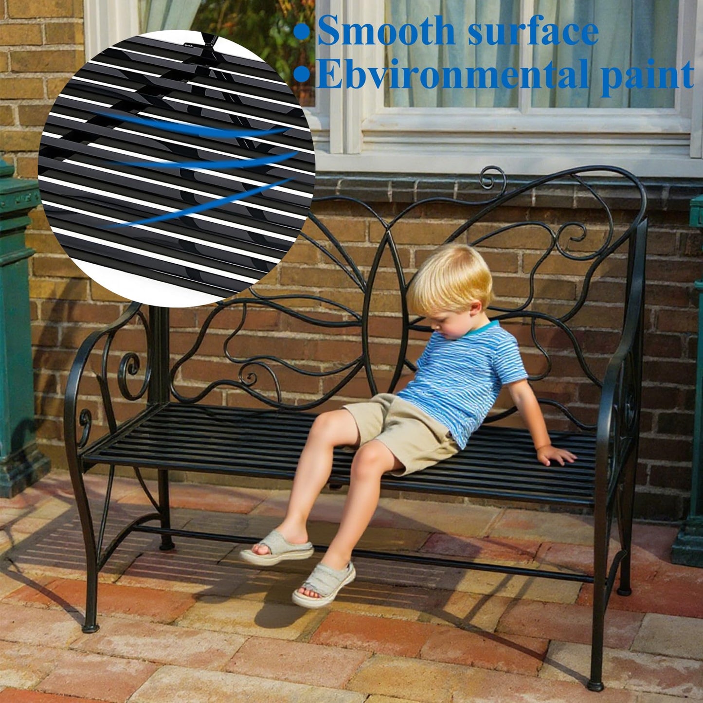 HLC Outdoor Bench Outdoor Sturdy Rust-Resistant Bench Butterfly Cast Iron with Armrests Park,Yard, Patio, Porch, Lawn Double Seats