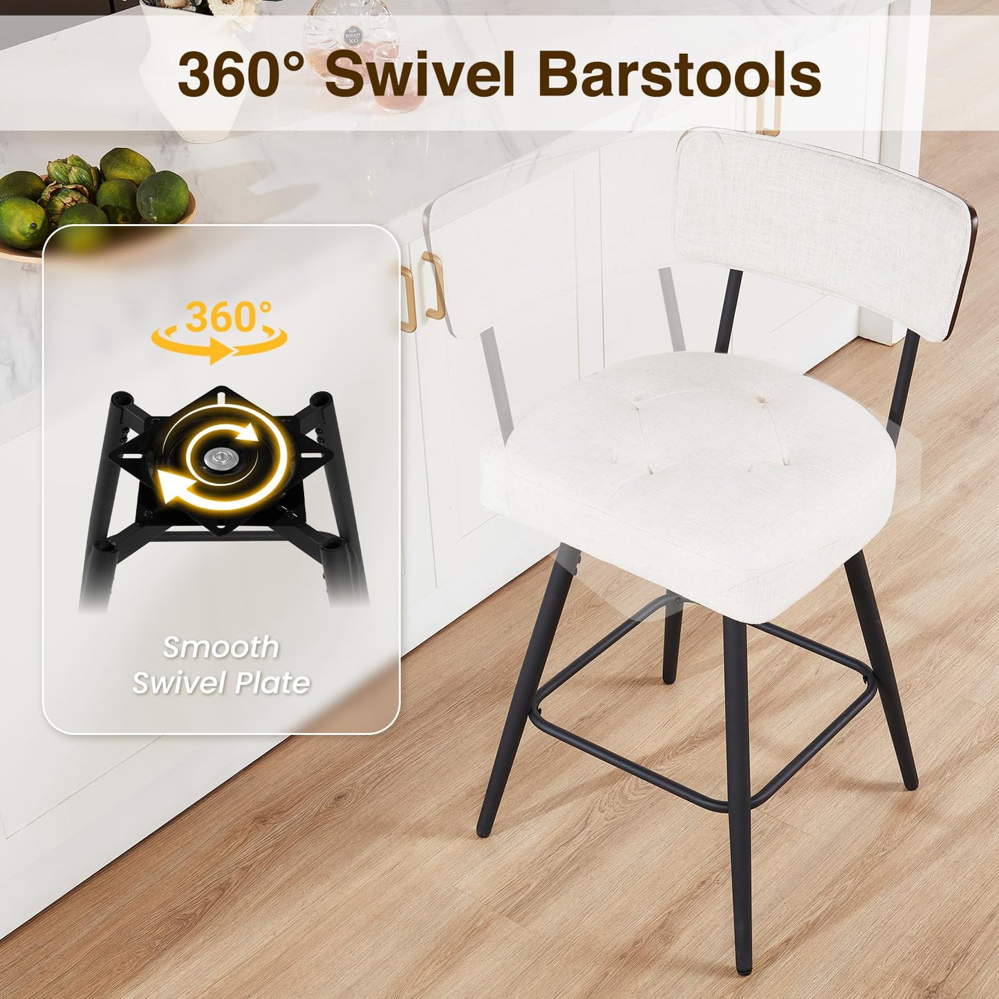 kinmars Bar Stools Set of 4, Counter Height Bar Stools, Modern Counter Stools with Metal Legs, for Kitchen Island Dining Room Bar