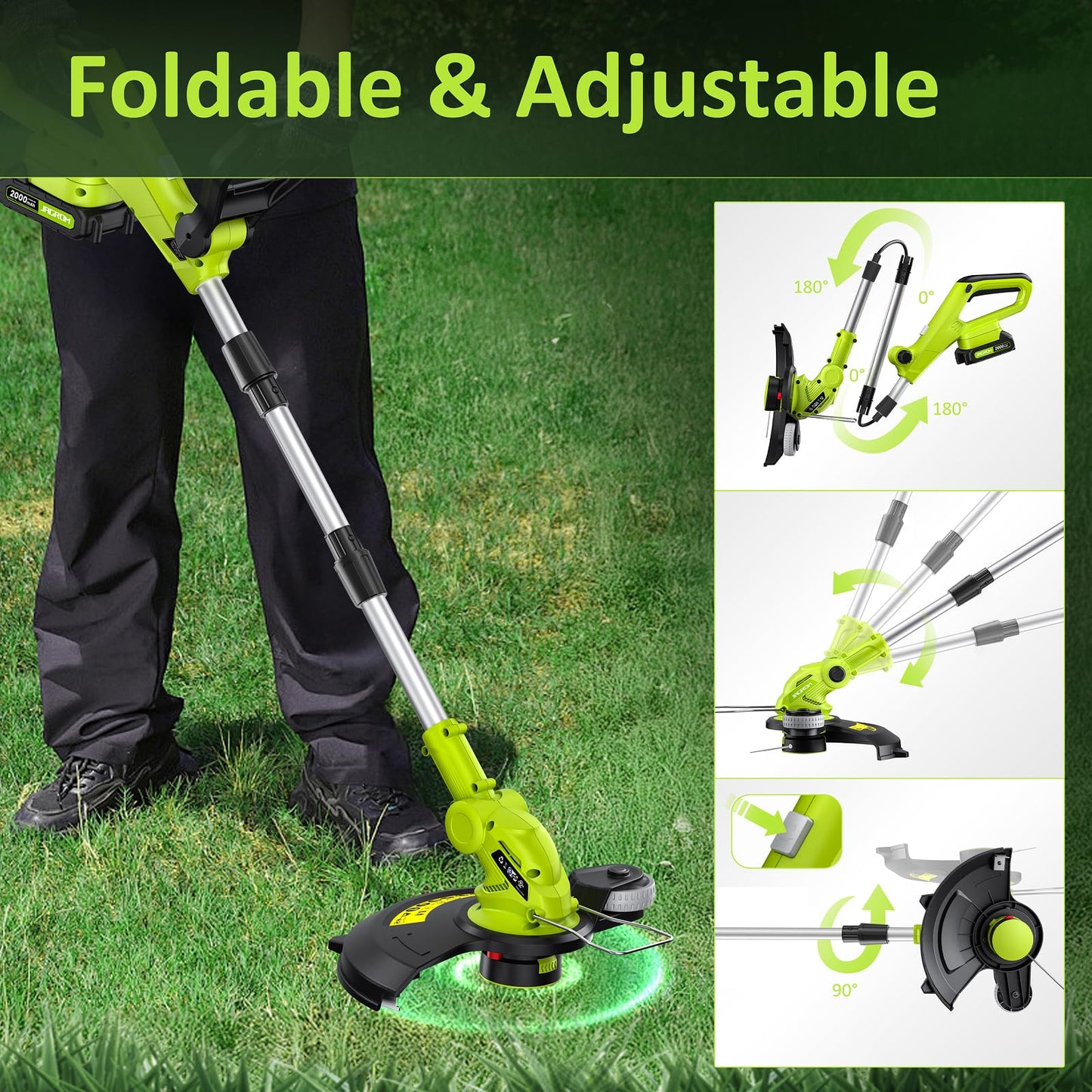12" Cordless String Trimmer with 2 2.0Ah Battery and Charger, Electric Weed Wacker, Weed Eater Battery Powered, 20V Lawn Mower Lawn Edger, Auto Line Feed Grass Cutter Lightweight Garden Tools for Yard