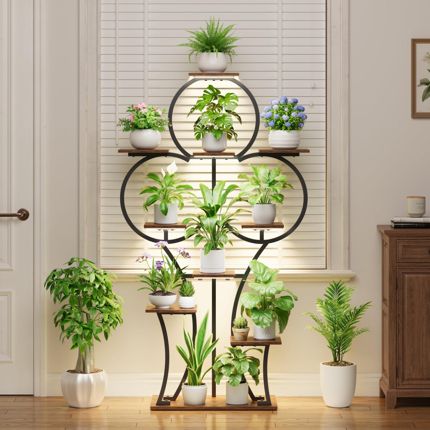 POZILAN Plant Stand Indoor with Grow Lights - 63" Indoor Plant Stands, 10 Tiered Plant Shelf for Indoor Growing, Corner Lighted Plant Shelves for Balcony, Living Room, Patio, Black