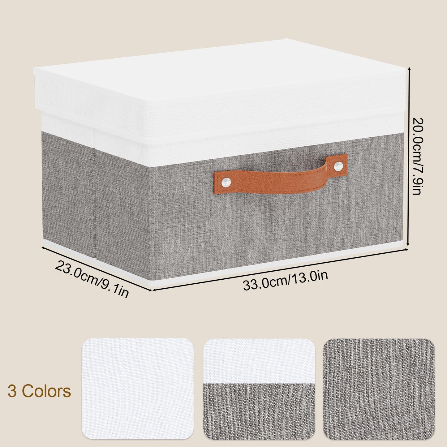 YheenLf Fabric Storage Bin, Storage Basket with Lids, Closet Organizer Box with Handles for Shoes Books Towels, White and Grey, 1 Pack, 13 x 9.1 x 7.9 Inch