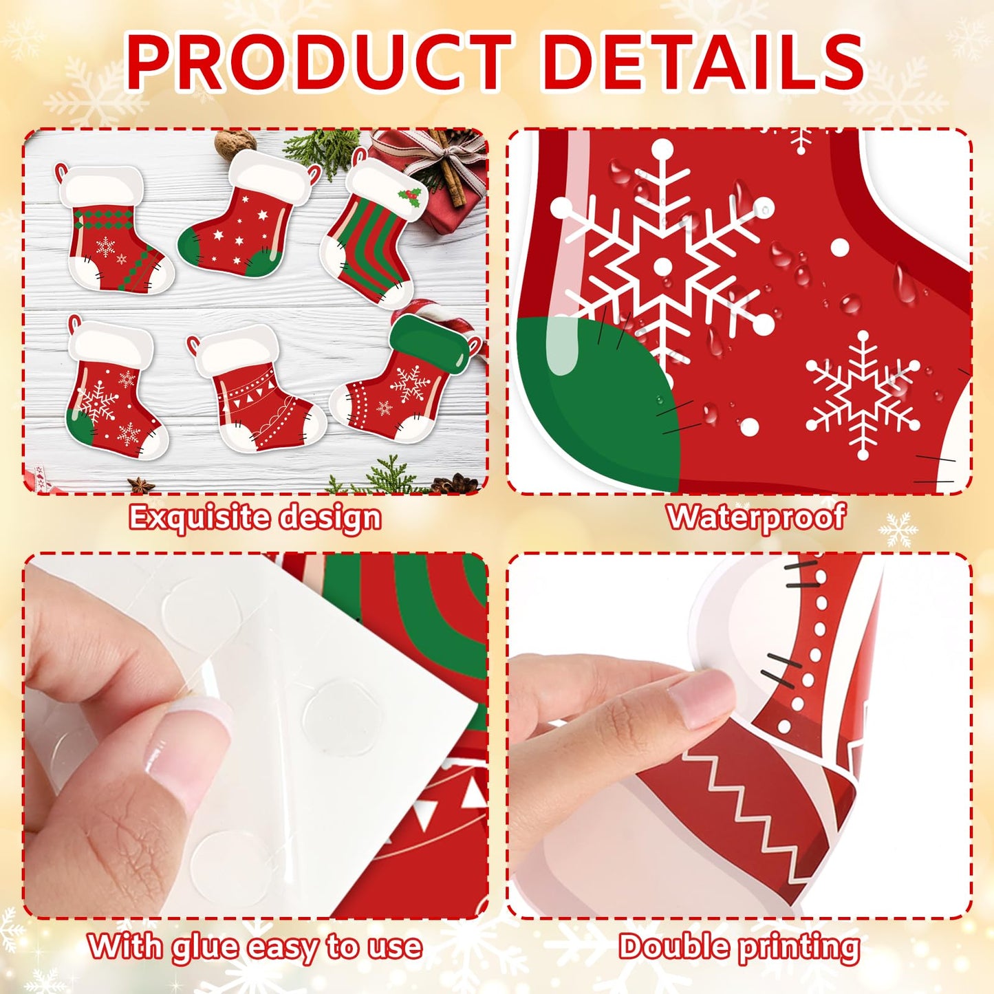 54 Pcs Christmas Stockings Cutouts Double Printed Winter Paper Decor for Christmas Bulletin Board Classroom Decorations(Sock 54)