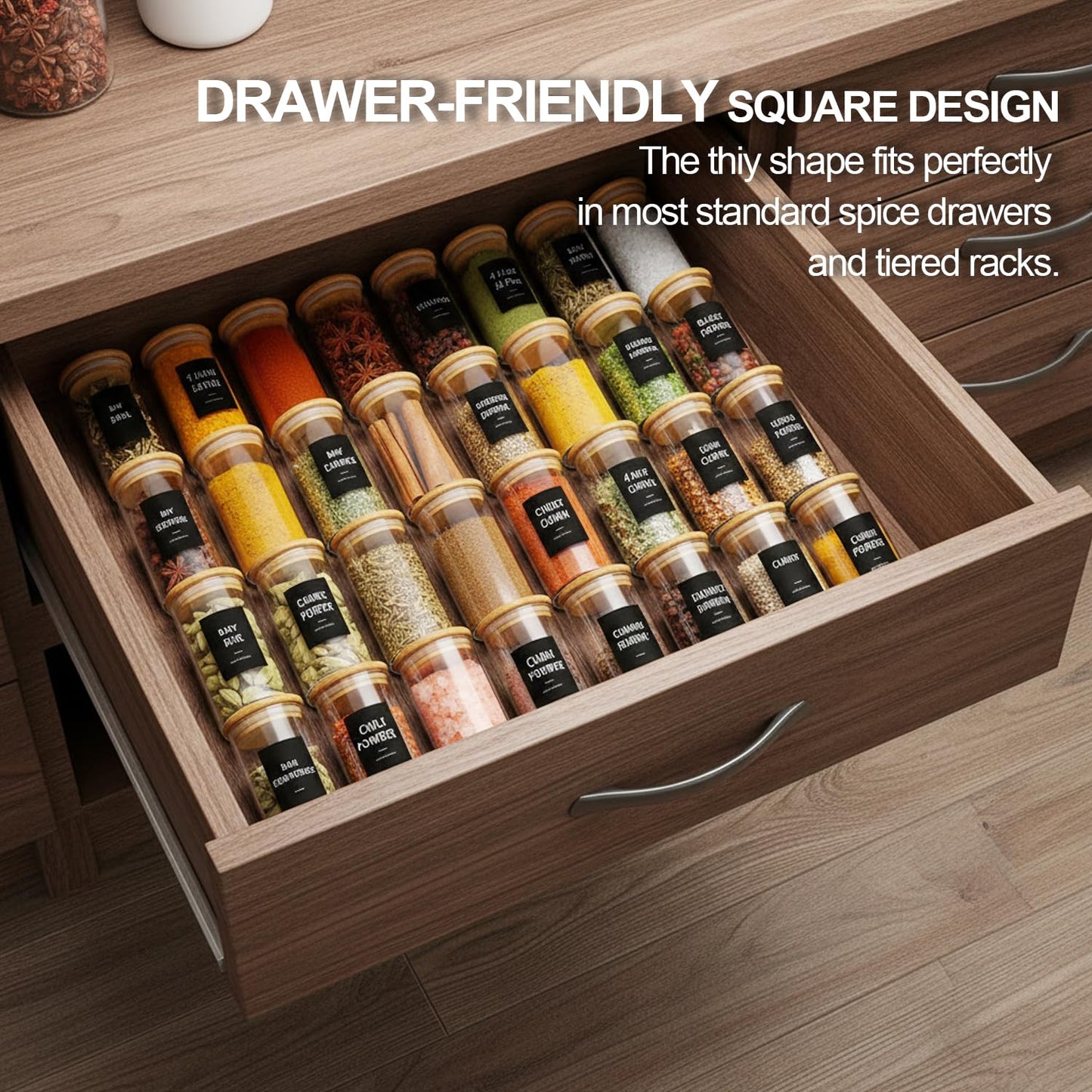 ComSaf Spice Jars with Label 4oz 16 Pack, Glass Spice Jars with Bamboo Lid, Mini Seasoning Containers with 54 Black Labels, Stackable for Kitchen, Pantry Organization, Loose Tea, Herbs, Powders, Salt