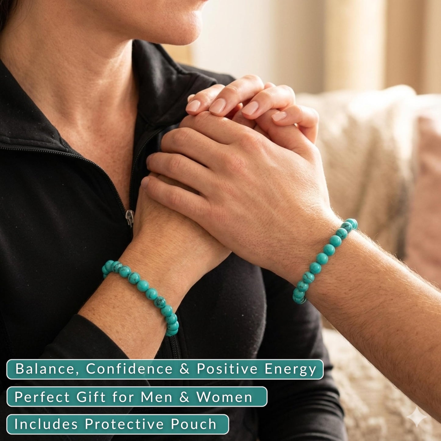 Cherry Tree Collection Turquoise Howlite Green Beaded Bracelet – Genuine 8mm Gemstone Stretch Bracelet for Men & Women – Handmade Crystal Bracelet - (Turquoise Howlite Green - M)