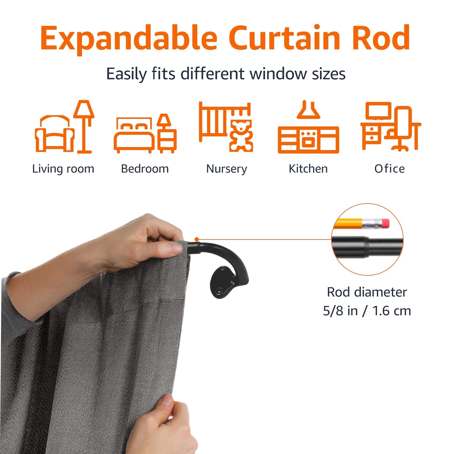 Amazon Basics Room Darkening Blackout Curtain Rod for Bedroom and Living Room, Curved, Wraps Around, Blocks Light, for Heavy Curtains, 48" to 88", Black