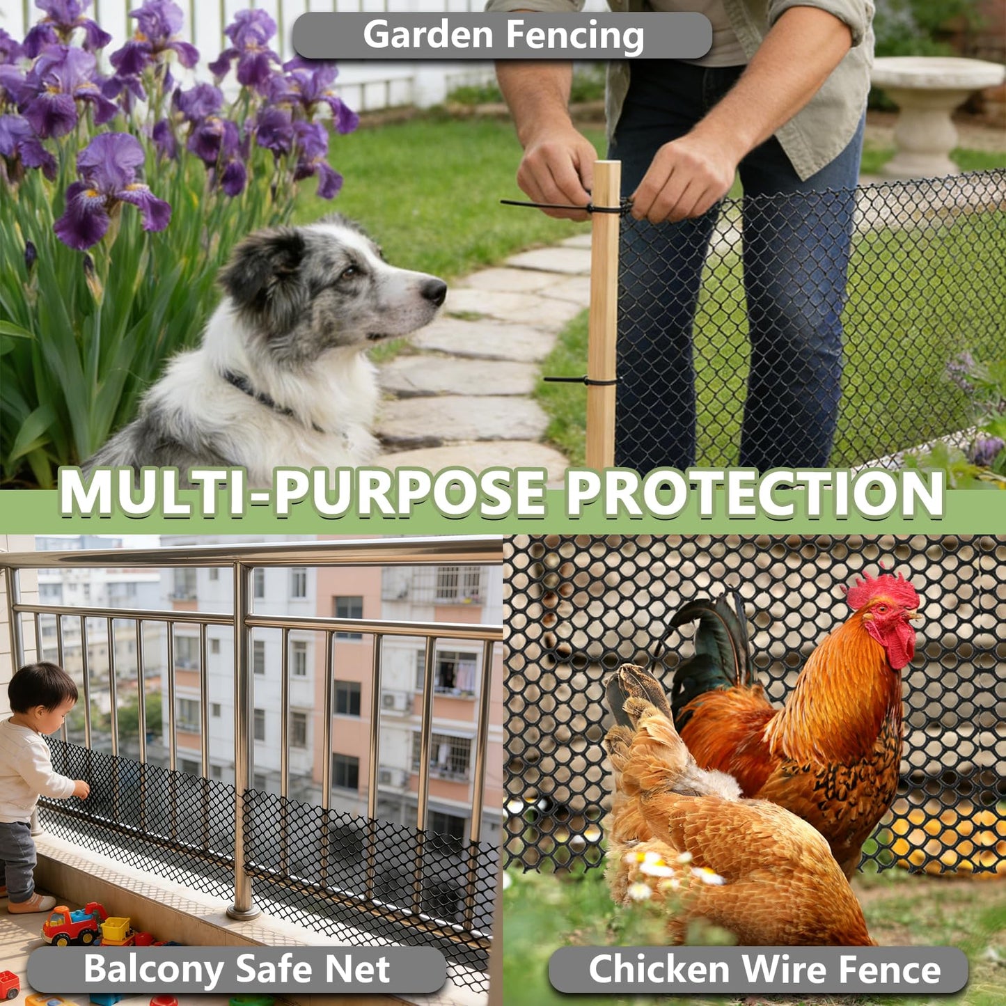 Tilvex 15.7" x 10' Plastic Mesh Fence Roll - Heavy Duty Chicken Wire Mesh Fence - Upgraded Thick Animal Barrier for Garden, Balcony Railing Safety Net, Poultry Netting with 20 Zip Ties, Black