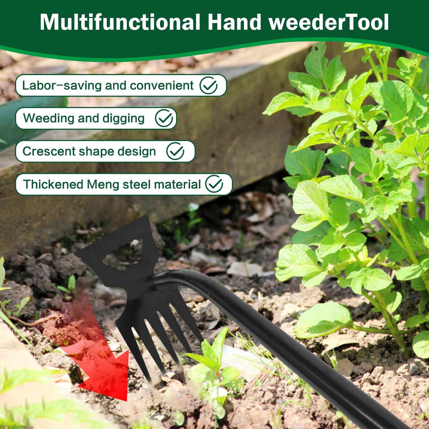 Weed Remover Tool,2-in-1 Portable Hand Weeding Tool with 5 Teeth,Portable Garden Weeder Tool,2026 New Gardening Weeding Tools,for Garden Hand Tools for Garden, Backyard, Farm & Vegetable Planting