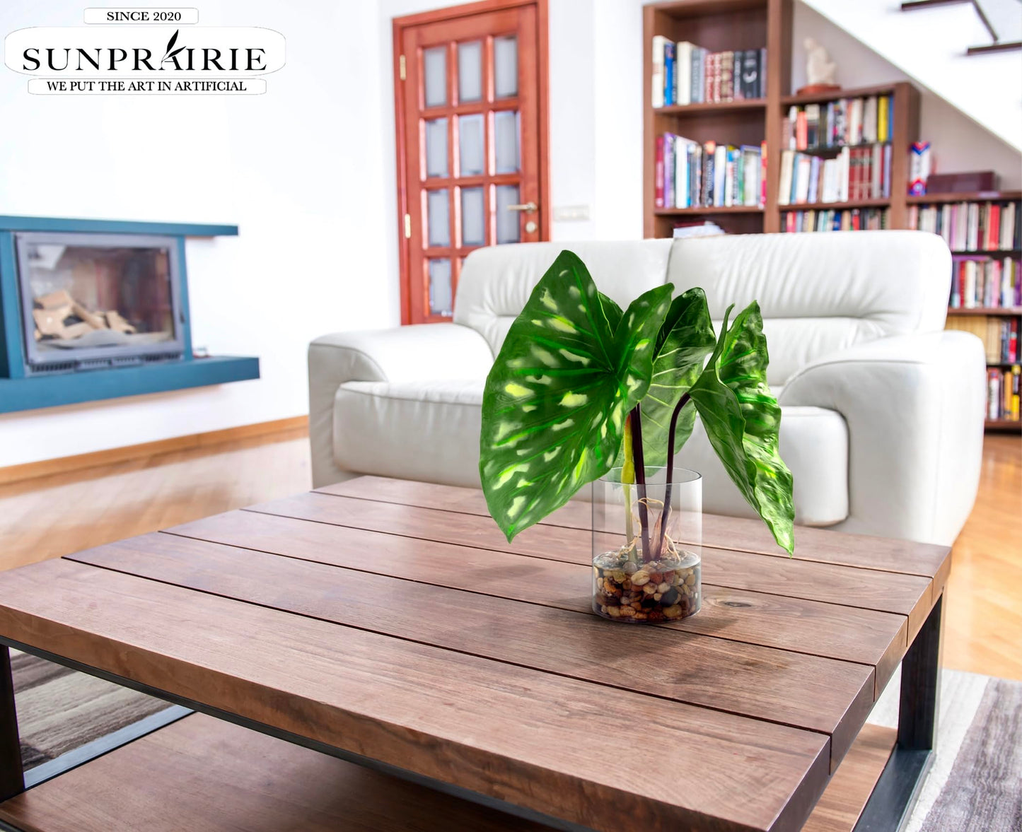 SUNPRAIRIE Tropical Artificial Plant in Clear Pot with Artificial Water, Wide Arrowhead Leaves. Faux Plants Indoor and Outdoor