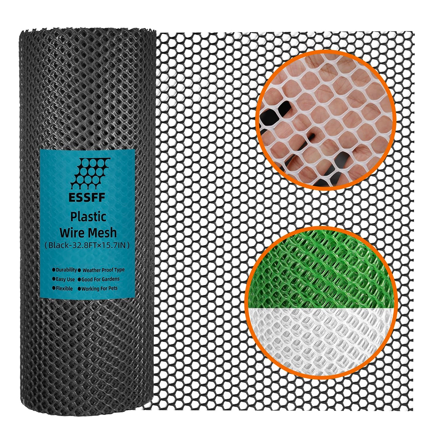 Pet & Garden Safeguard - 15.7IN x 32.8FT Roll - Black Plastic Netting, Multi-Use Decorative Fencing for Poultry, Dogs, Rabbits,Chicken and Snake Barrier