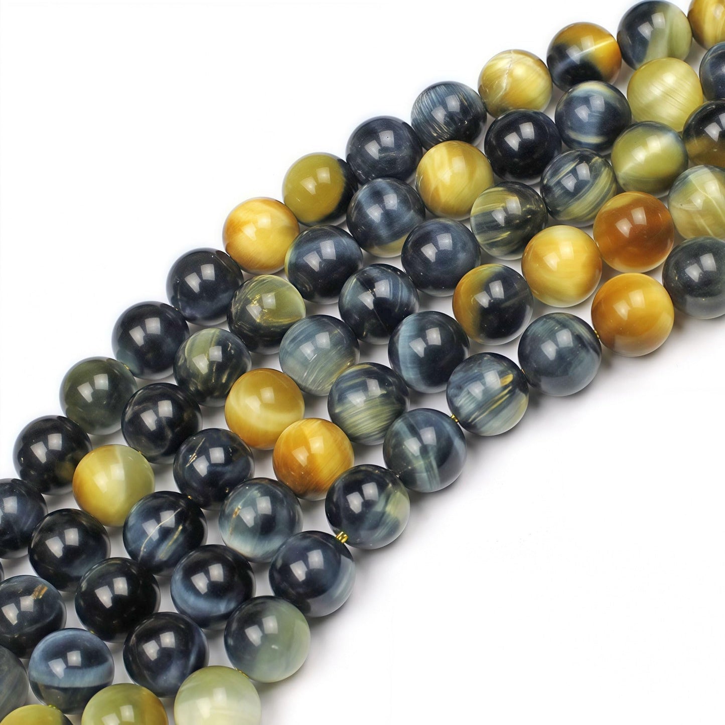 MJDCB Stone Beads 8mm 43pcs Round Yellow Blue Tiger's Eye Loose Gemstone Bead Charms for Jewelry Making Bracelet Necklace Earring Pendant