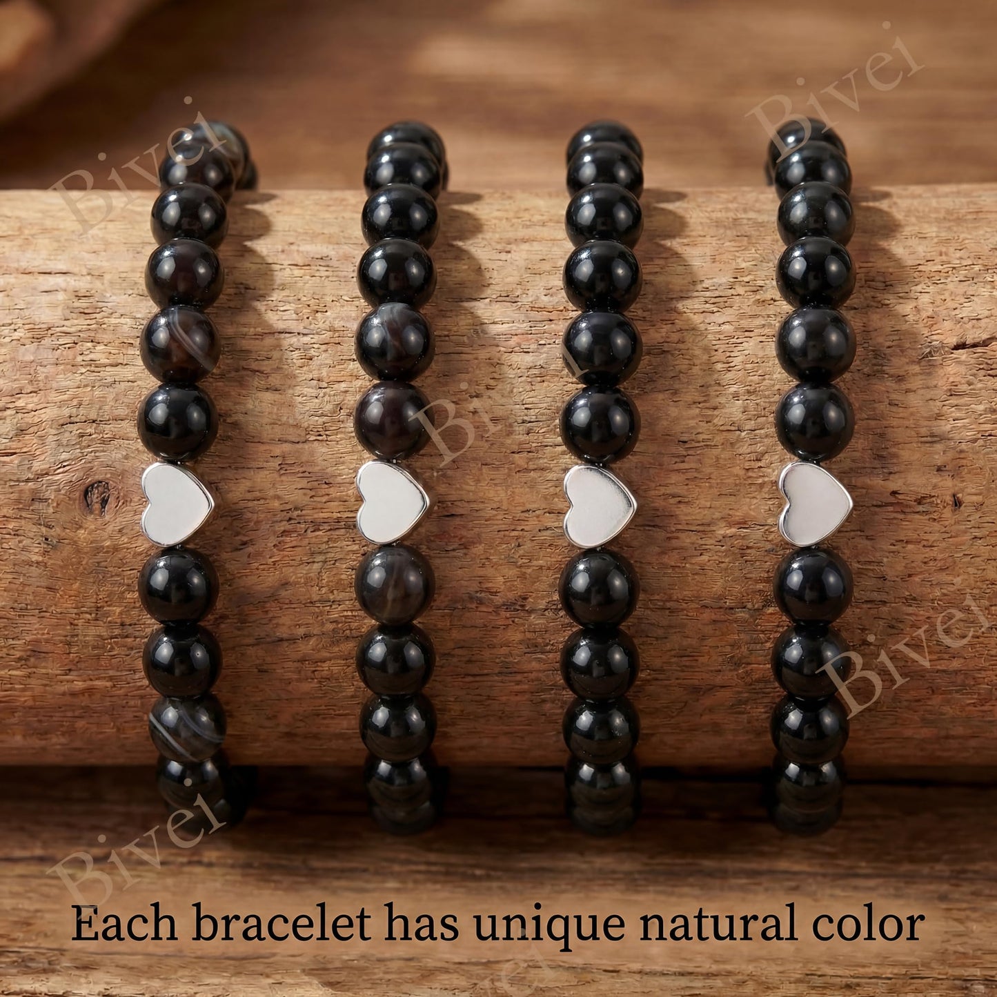 Bivei 6mm Black Onyx Crystal Stretch Bracelets for Women, Handmade Natural Stone Beaded Bracelet, Yoga Protection Jewelry Gift
