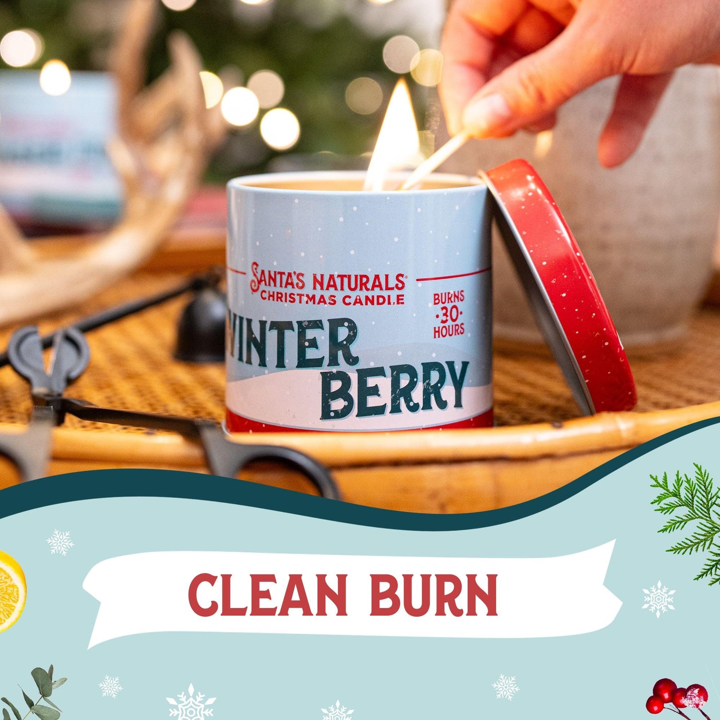 Santa's Naturals Winter Berry Christmas Candles for Holidays & Gifts, Cinnamon & Spice Scent, Soy & Beeswax Blend, 30+Hour Burn, 9 oz, 2-Pack