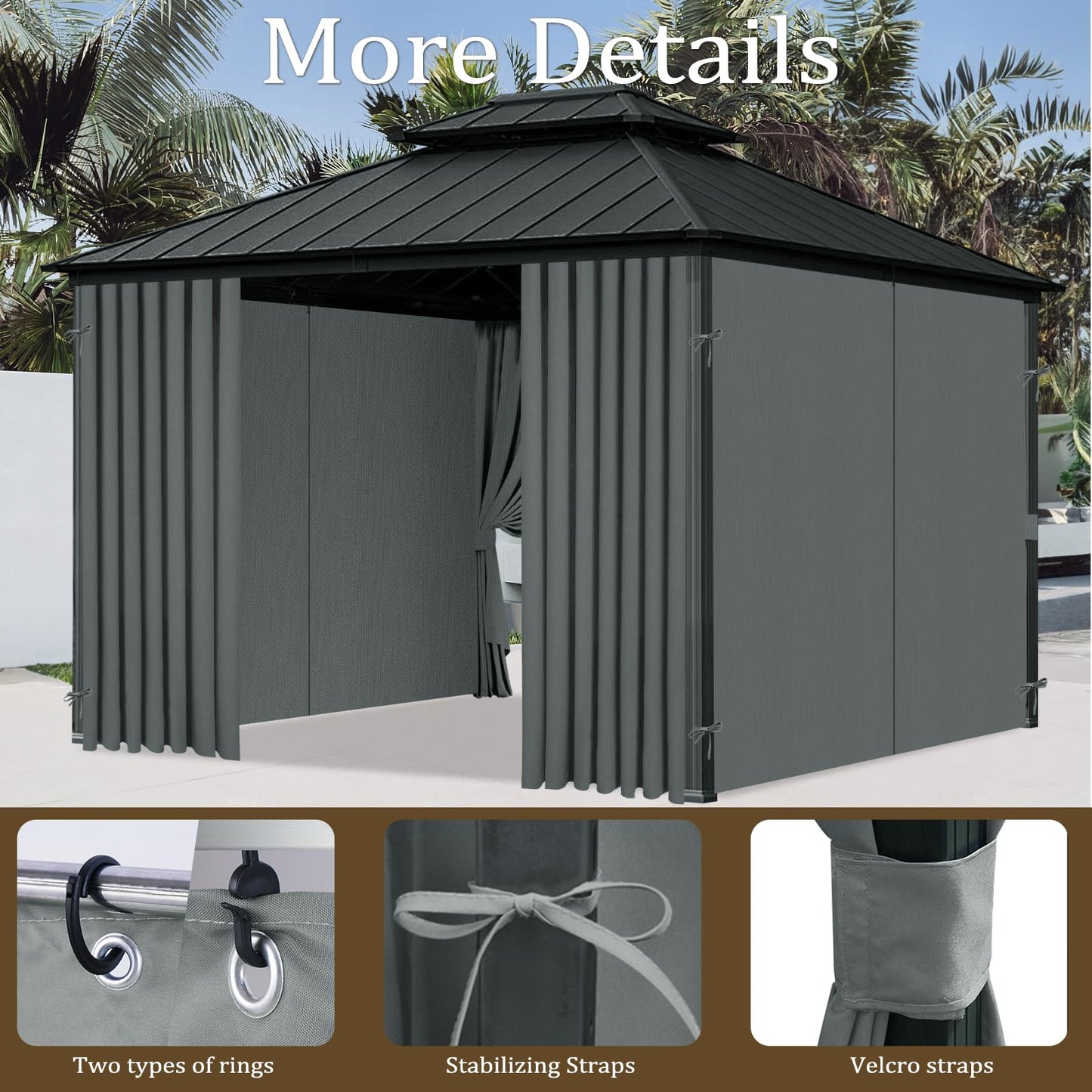 Bstge 12'x12' Gazebo Curtains Outdoor Waterproof, 4-Panels Sidewalls with Zipper, Universal Replacement for Patio Privacy Screen(Only Curtains)