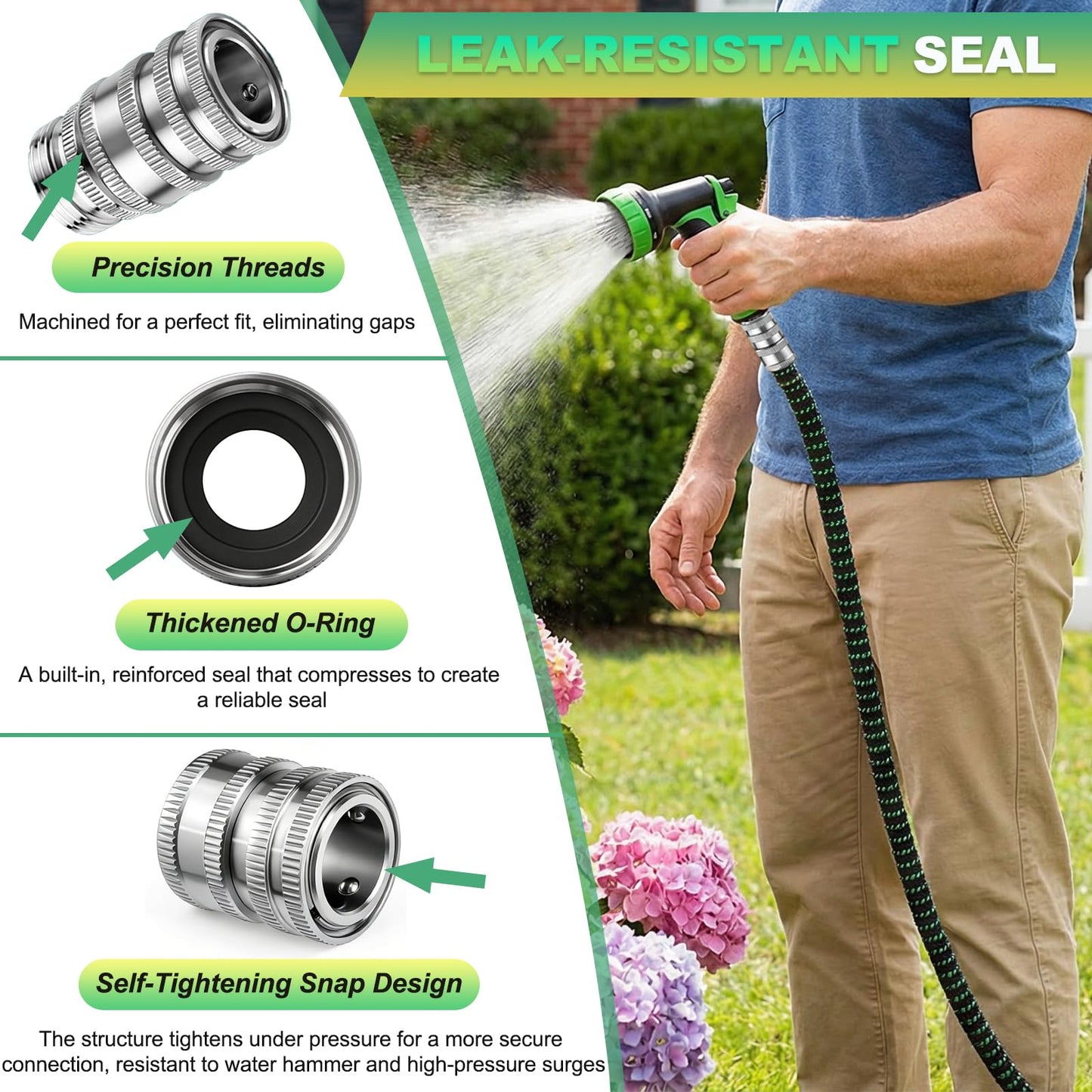 FISHFRUIT Stainless Steel Garden Hose Quick Connect Fittings Set, 3/4 Inch GHT Quick Connect Hose Fittings, Water Hose Quick Connect Fittings, Quick Release Connectors for Hoses and Sprayers (5PCS)