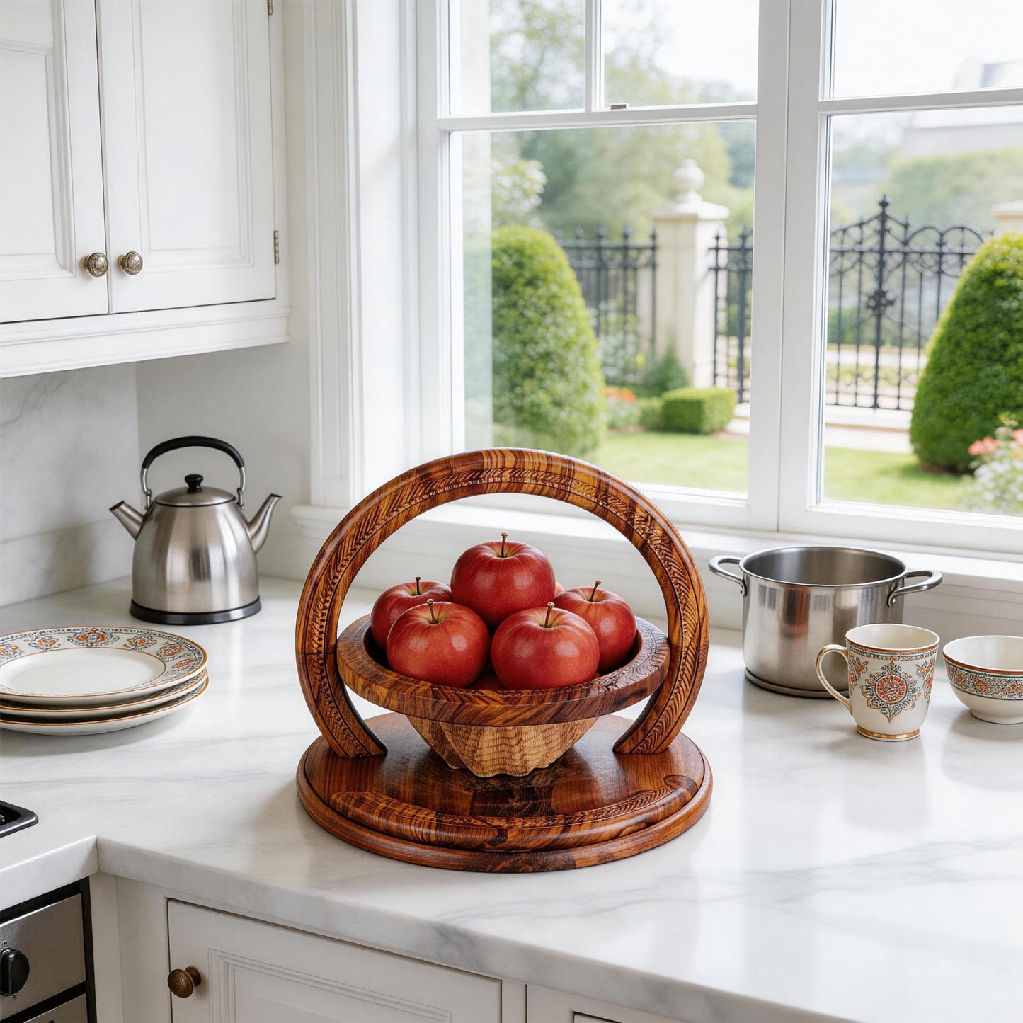 LANXGNAN Wooden Folding Fruit Basket - Handmade Rosewood Fruit Bowl with 1/2/3/4 Compartments, Collapsible for Storage (1-Grid)