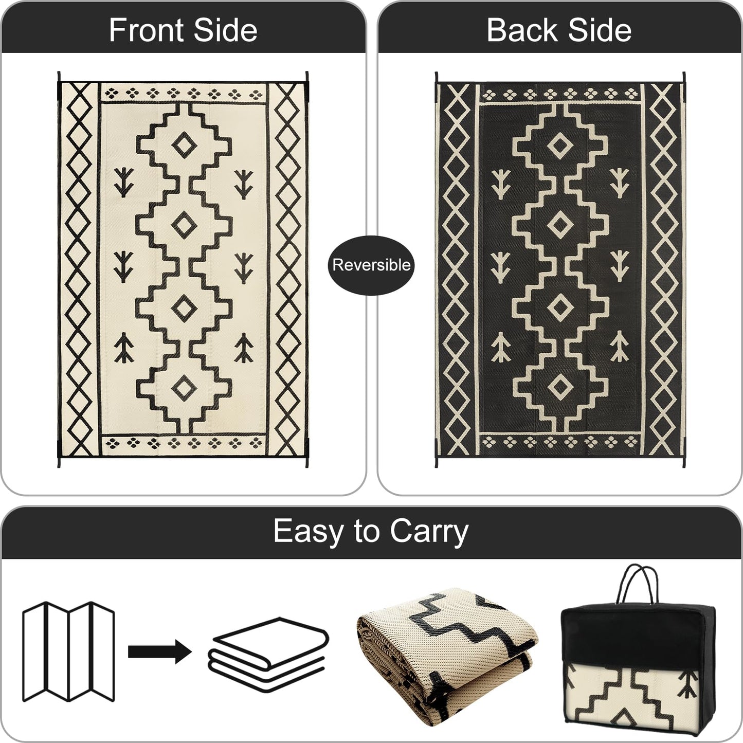 Uphome Outdoor Plastic Straw Rug, 6x9 ft, Reversible Waterproof, Tan Boho Patio & RV Camping Rug for Outside & Indoor Outdoor Use, 6'x9'