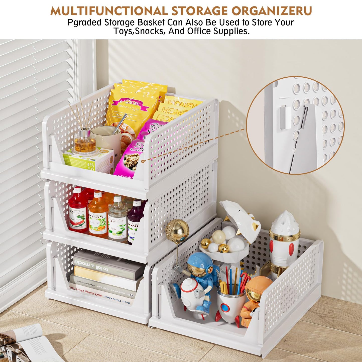 SNSLXH 5 Pack Stackable Closet Organizer Box, Multifunctional & Foldable Closet Storage Basket for Bathroom Kitchen Laundry Room Wardrobe Storage, Space-Saving Clothes Storage Drawer Organizer, Green