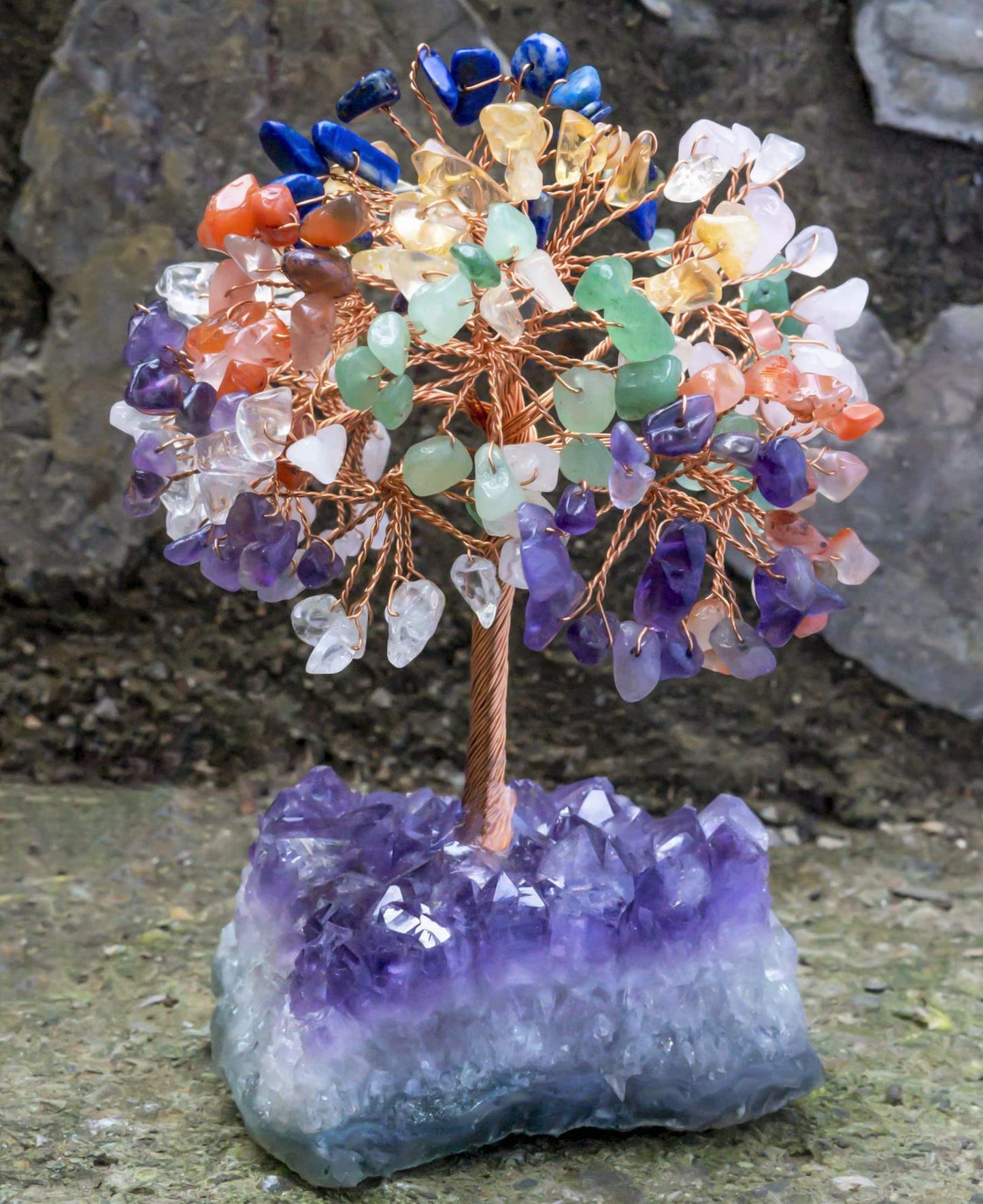 Crocon® 7 Chakra Crystals Birthday Gifts for Women with Amethyst Cluster Base, Meditation, Office Desk Decor, Healing Crystals Tree, Gifts for Mom & Sisters | Grandma Present Spiritual Decor