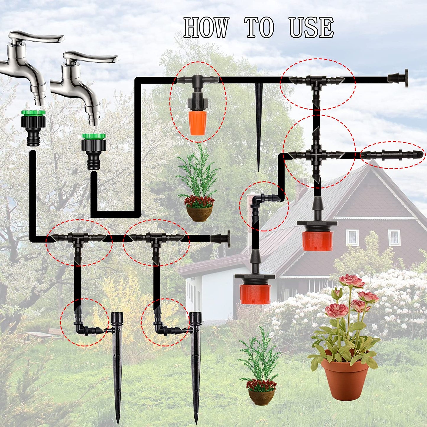 190 Pcs Barbed Connectors Irrigation Fittings Kit,Drip Irrigation Barbed Connectors 1/4''Tubing Fittings Kit for Flower Pot Garden Lawn(Straight Barbs,Single Barbs,Tees,Elbows,End Plug,4-Way Coupling)