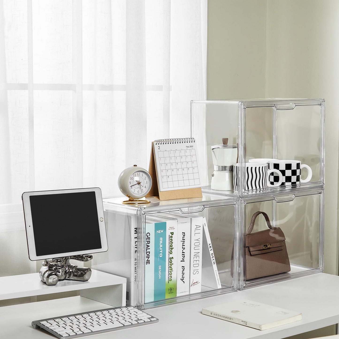 LXLXXL Cube Storage Organizer Acrylic Book Case Display Case Box Stackable Book Storage Containers With Magnetic Door Clear Plastic Portable Organizer For Living Room Bedroom 1 Pack