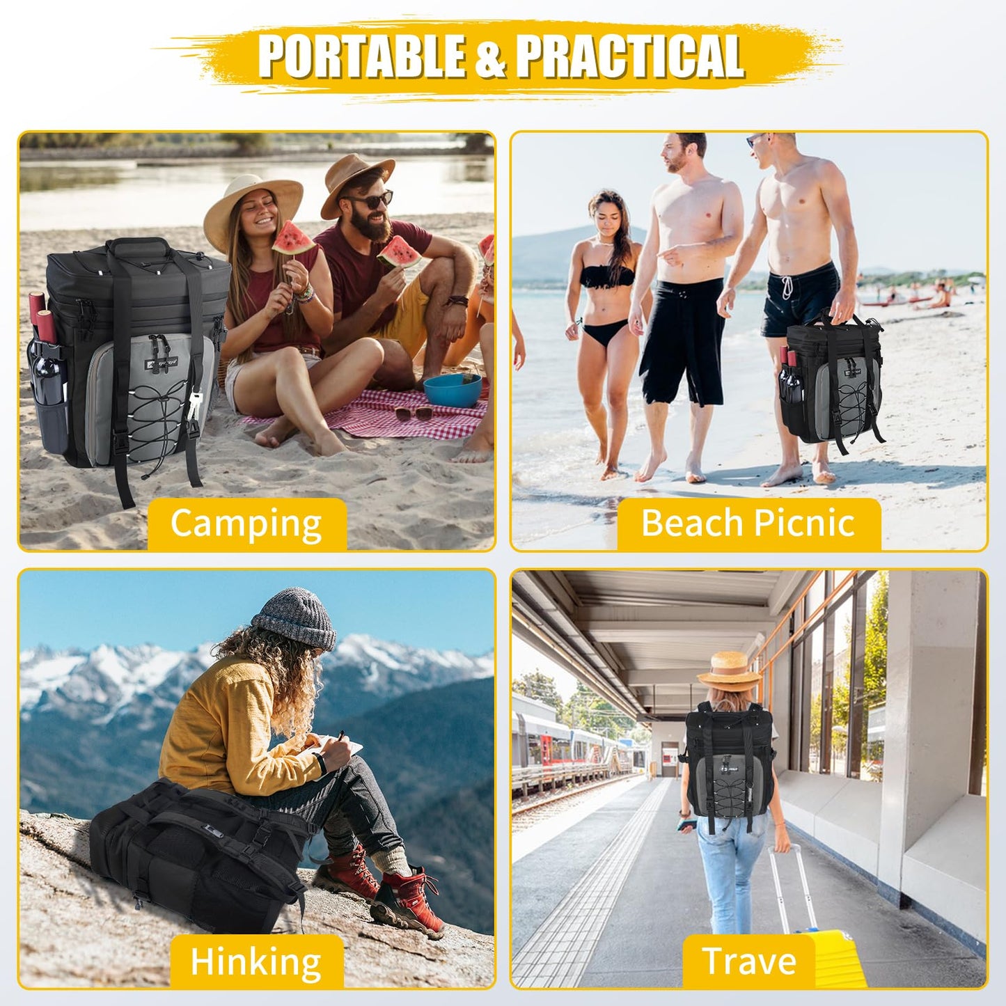 Backpack Cooler - AYAMAYA Upgrade Leakproof Cooler Backpack with Padded Top Handle, 40 Cans Large Waterproof Insulated Camping Coolers for Beach, Fishing, Picnic, Travel, BBQ
