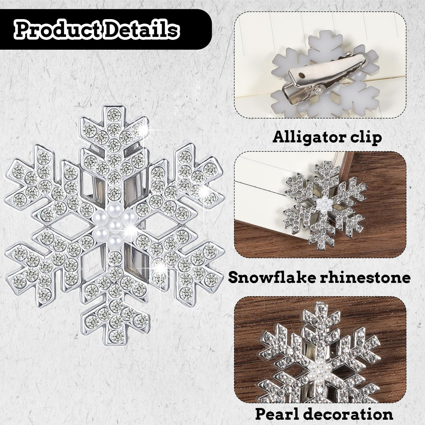 10 Pcs Snowflake Christmas Hair Clips, Bling Rhinestone Hairpins Glitter Fancy Christmas Hair Pins Barrettes Snowflake Decorations for Women Girls Bridal Party Wedding Everyday Gifts (Sliver)