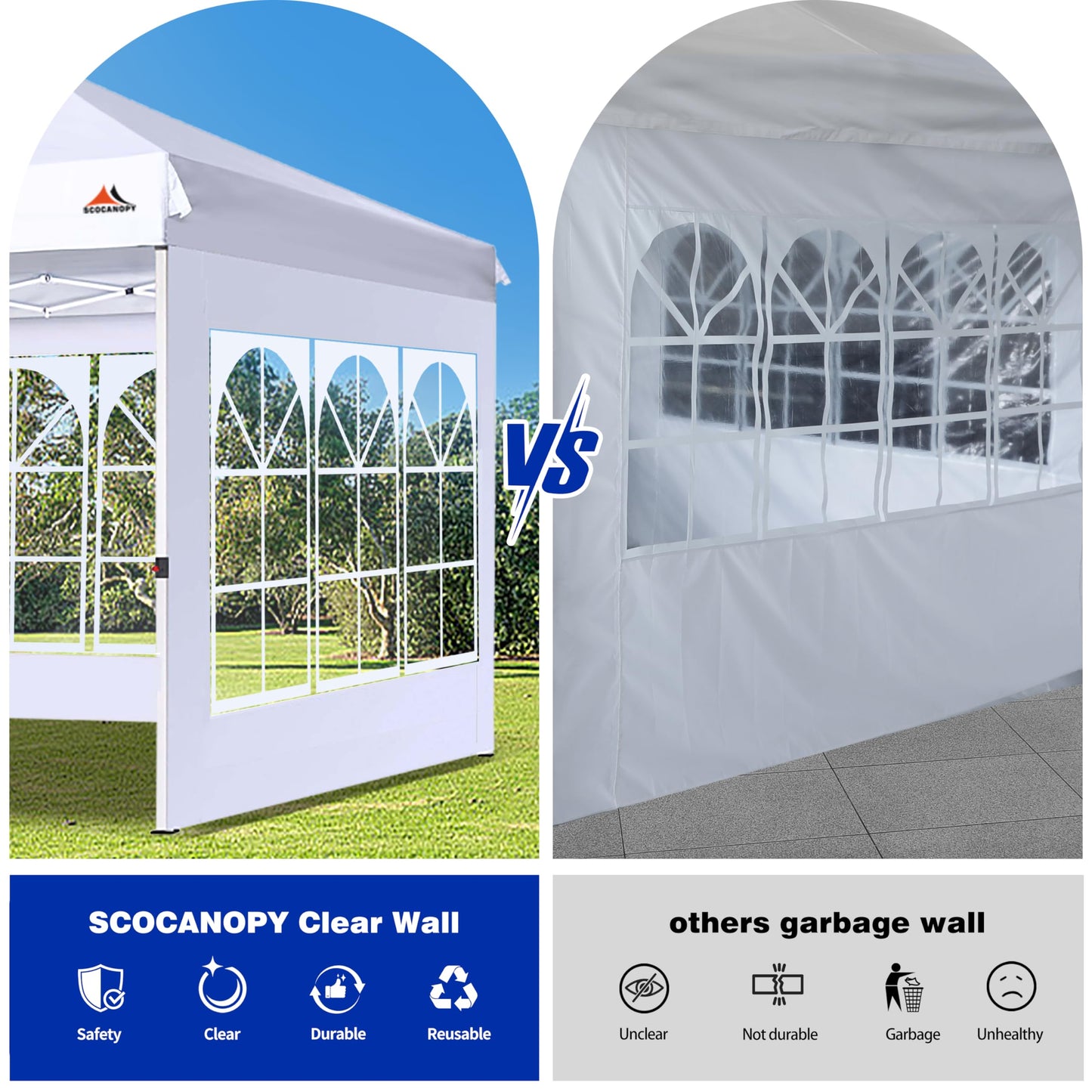 SCOCANOPY Church Window Sidewall for 10x10 Canopy Frame, 3 Pack Sunwalls Only,(Purple)
