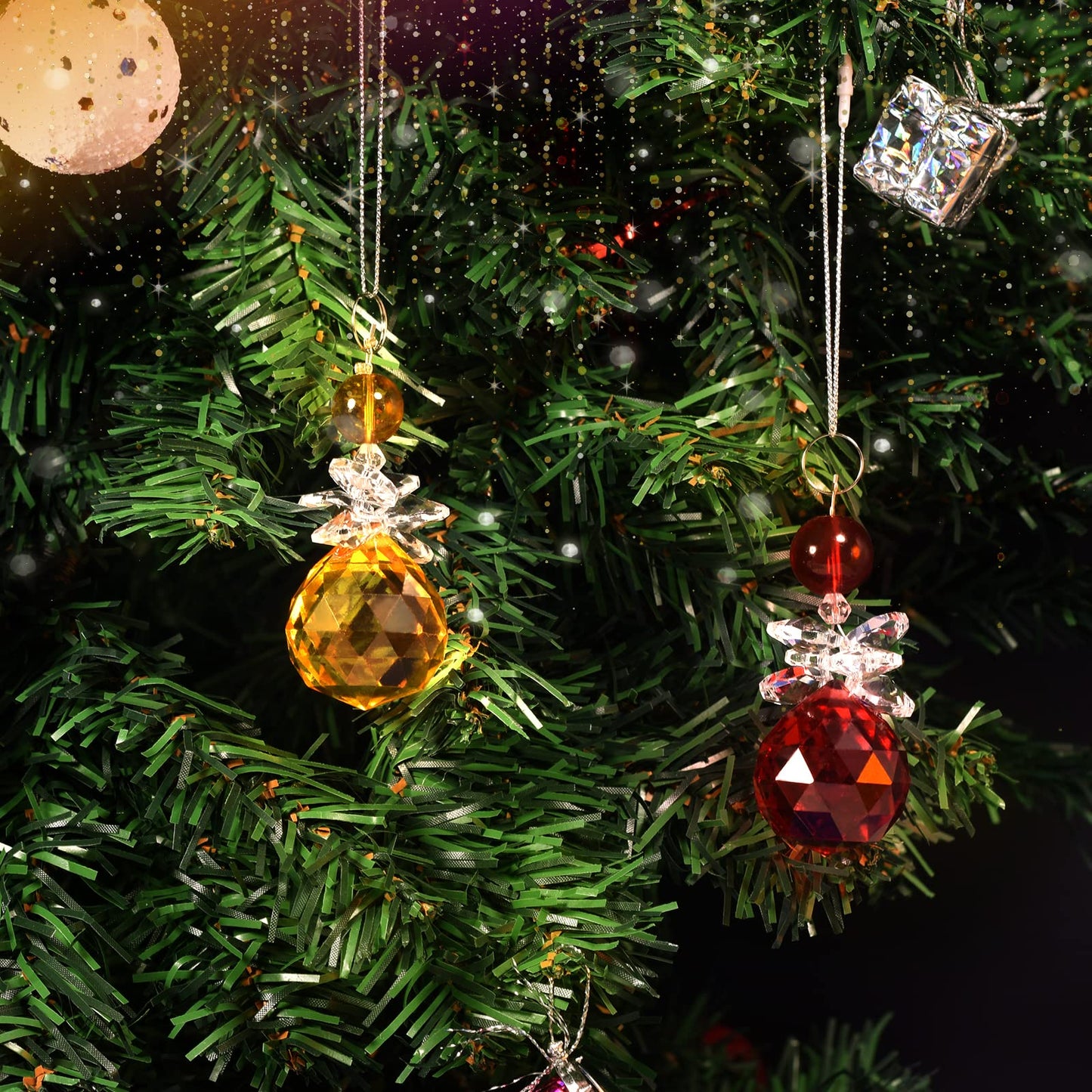 Wongblee 12 Pcs Glass Angel Hanging Ornaments, Multicolor Angels Suncatcher, Crystal Glass Angel Figurines