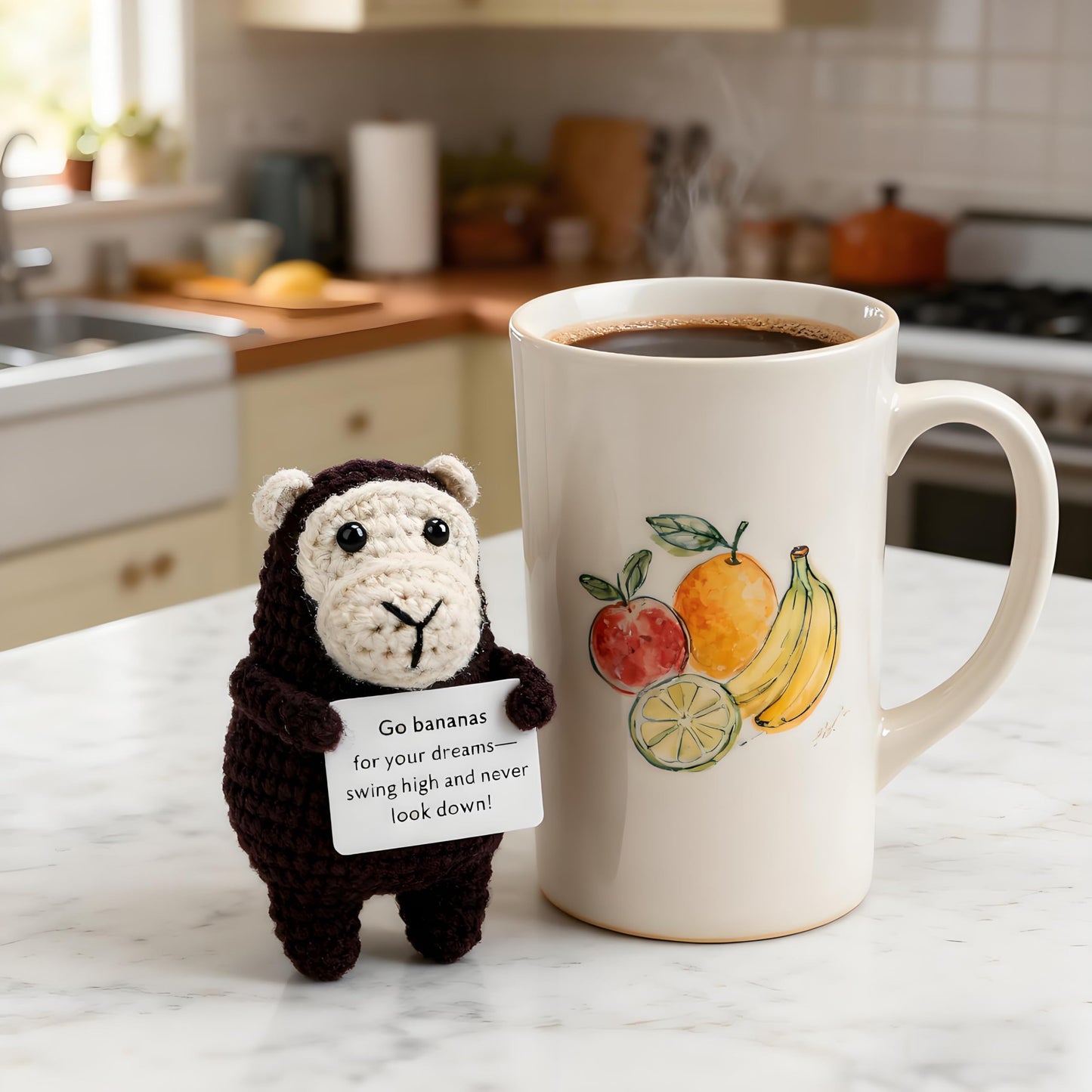 Solarfun Handmade Crochet Gorilla - Amigurumi Knitted Yarn Art with Inspirational Card, Eco-Friendly Handmade Gift for Home Office Decor,Teacher Appreciation & Coworker Gifts