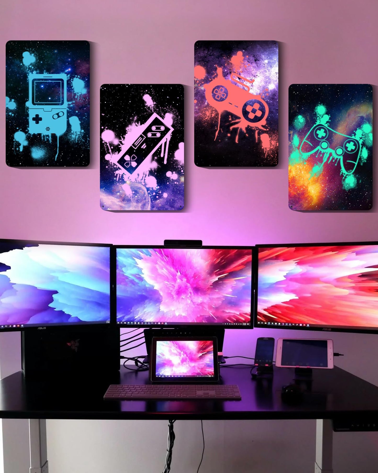Drsoum Video Gamer Room Decor for Boys Gaming Wall Decor Neon Gaming Room Metal Sign 12 x 8 Inch Set of 4 - Gamer Wall Decor Teenage Boy Room Decor