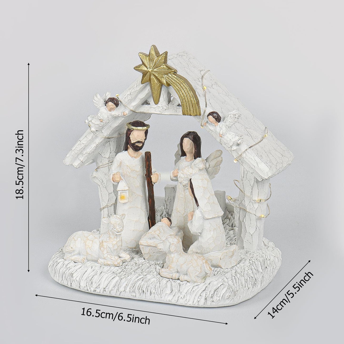 WANCHIY Nativity Set Indoor– Nativity Scene with Manger, Christmas Nativity Sets & Figures with LED Lights, Christmas Decorations Indoor for Home Display
