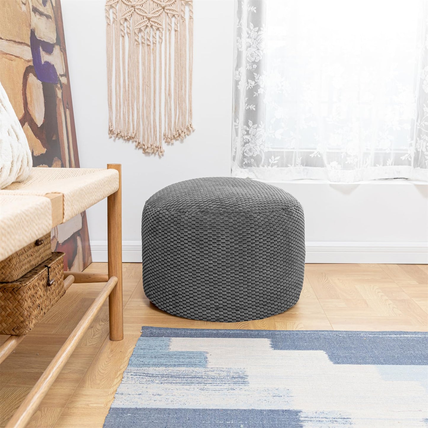 Poofieotto Unstuffed Pouf Ottoman Cover Handmade Footstool Ottoman Storage Solution Floor Pouf Footrest Cushion 20Diameterx12Height Inches for Living Room Wedding Dark Gray