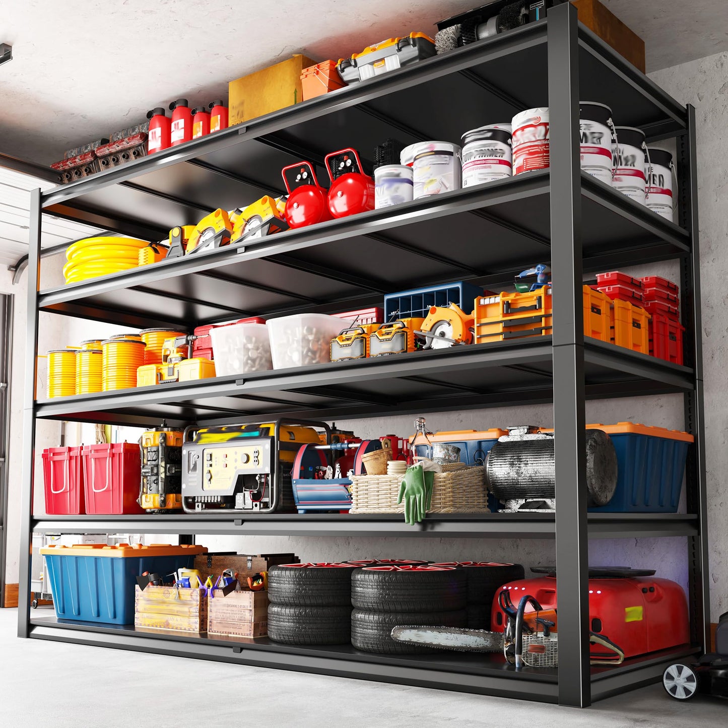 REIBII Garage Shelving Heavy Duty78 H, Garage Storage Shelves Shelving Unit Load 3000LBS,5 Tier Adjustable Metal Shelves for Warehouse, Basement, Pantry, Factory, 55" W x 26" D x 78" H