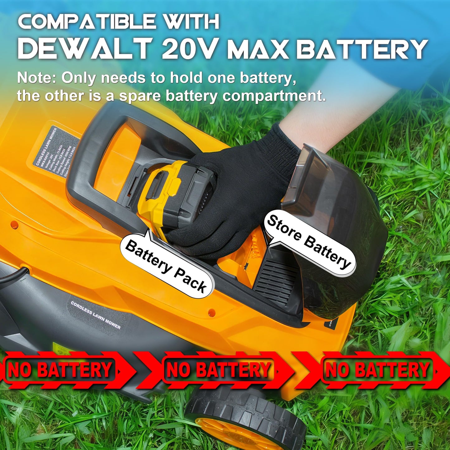 Cordless Lawn Mower (No Battery) Compatible with Dewalt 20V Max Battery, 14" Electric Lawn Mower with 5 Heights Adjustment, Brusless Electric Mower for Garden, Yard