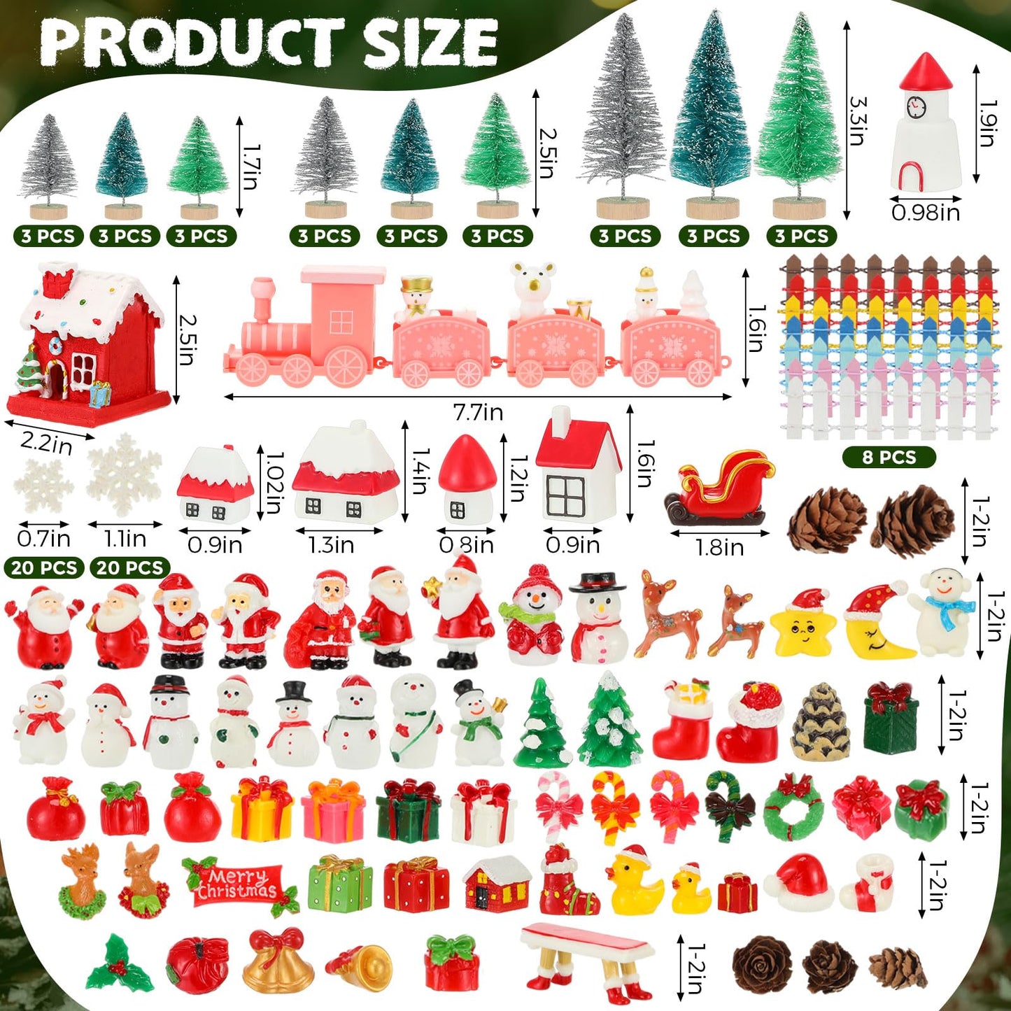 Wesiti 175 Pcs Christmas Miniature Figurines Mini Santa Resin Christmas Village House Set Micro Landscape Ornaments Snowman Elk Xmas Miniature Figurines for DIY Garden Accessories Dollhouse Decoration