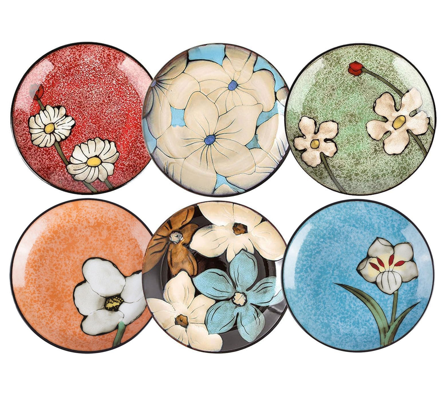Soyestan Ceramic Salad Plates Set,8 in - Plates Set of 6 - For Steak,Salad, Pasta,Appetizer, Serving Etc - Dishwasher, Microwave, and Oven Safe, Scratch Resistant, Smooth Glaze (Multicolor A, 8 Inch)
