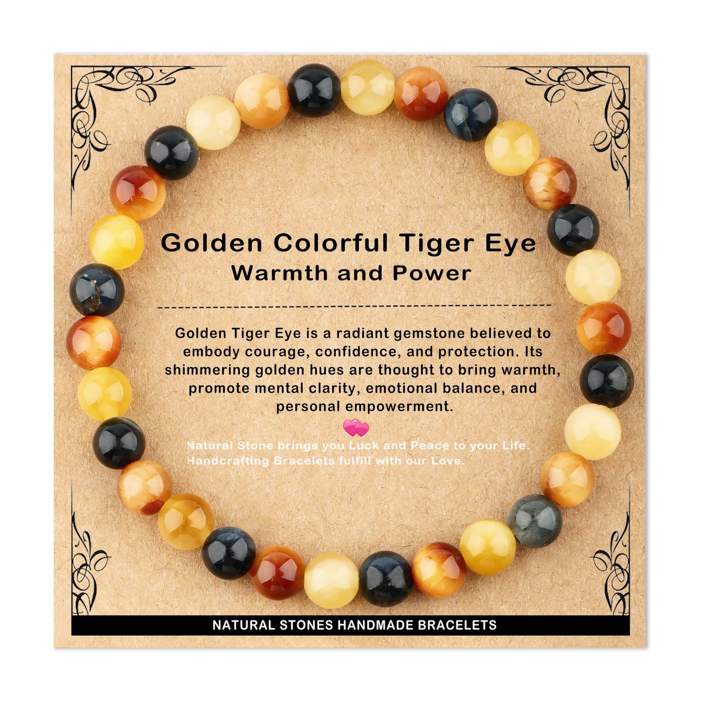 AD Beads 6mm Handmade Golden Colorful Tiger Eye Elastic Bracelet – Natural Gemstone for Warmth and power – Meditation, Yoga, Healing and Energy Gift for Men Women