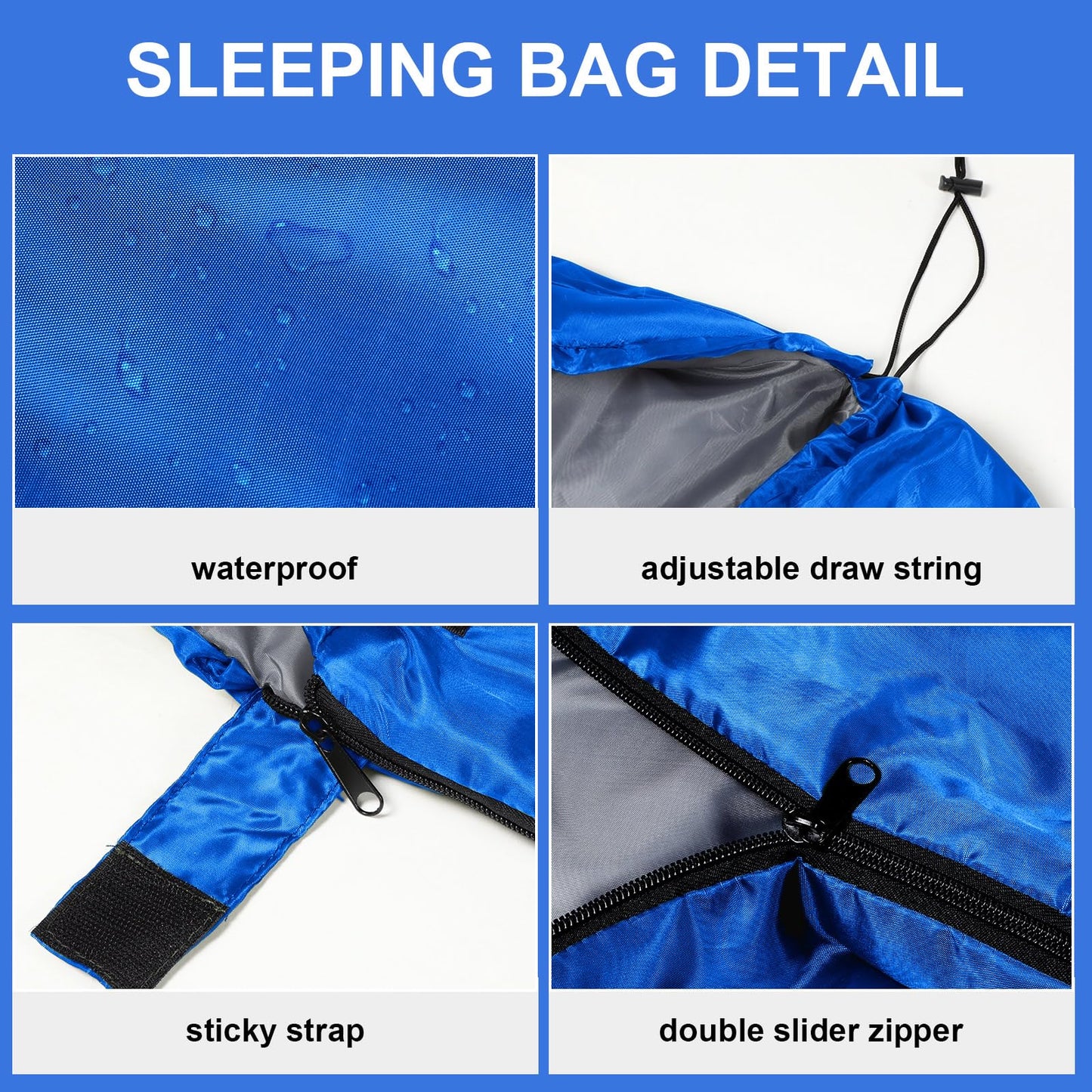 Tudomro 2 Pcs Camping Sleeping Bag for Adults Lightweight Packable Waterproof Camping Gear Equipment to Keep Warm for Outdoor Backpacking Hiking Travel (Blue,Orange)