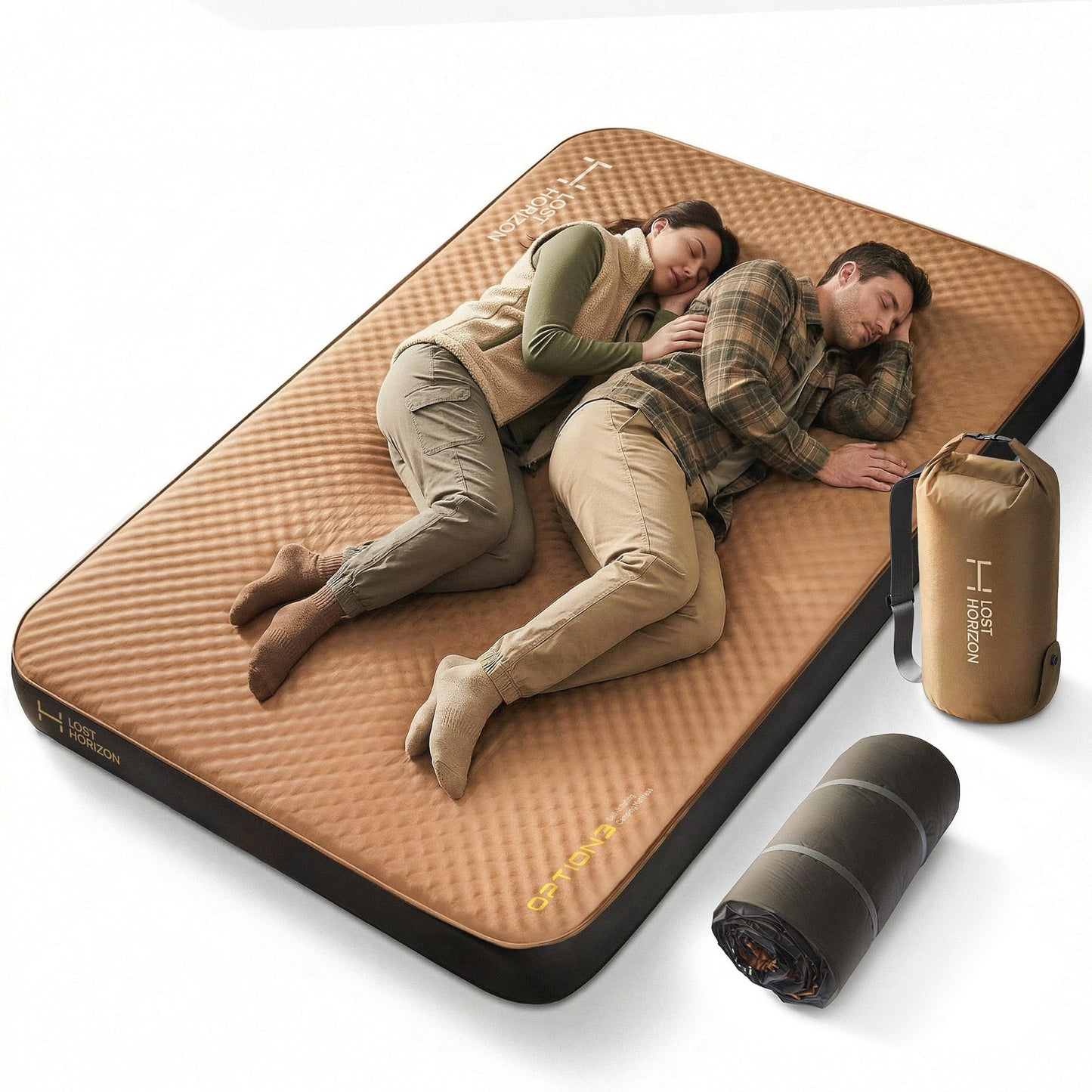 Lost Horizon Air & Foam Camping Mattress, Self-Inflating Sleeping Pad, 4.5" Thick, with Pump Sack, Full