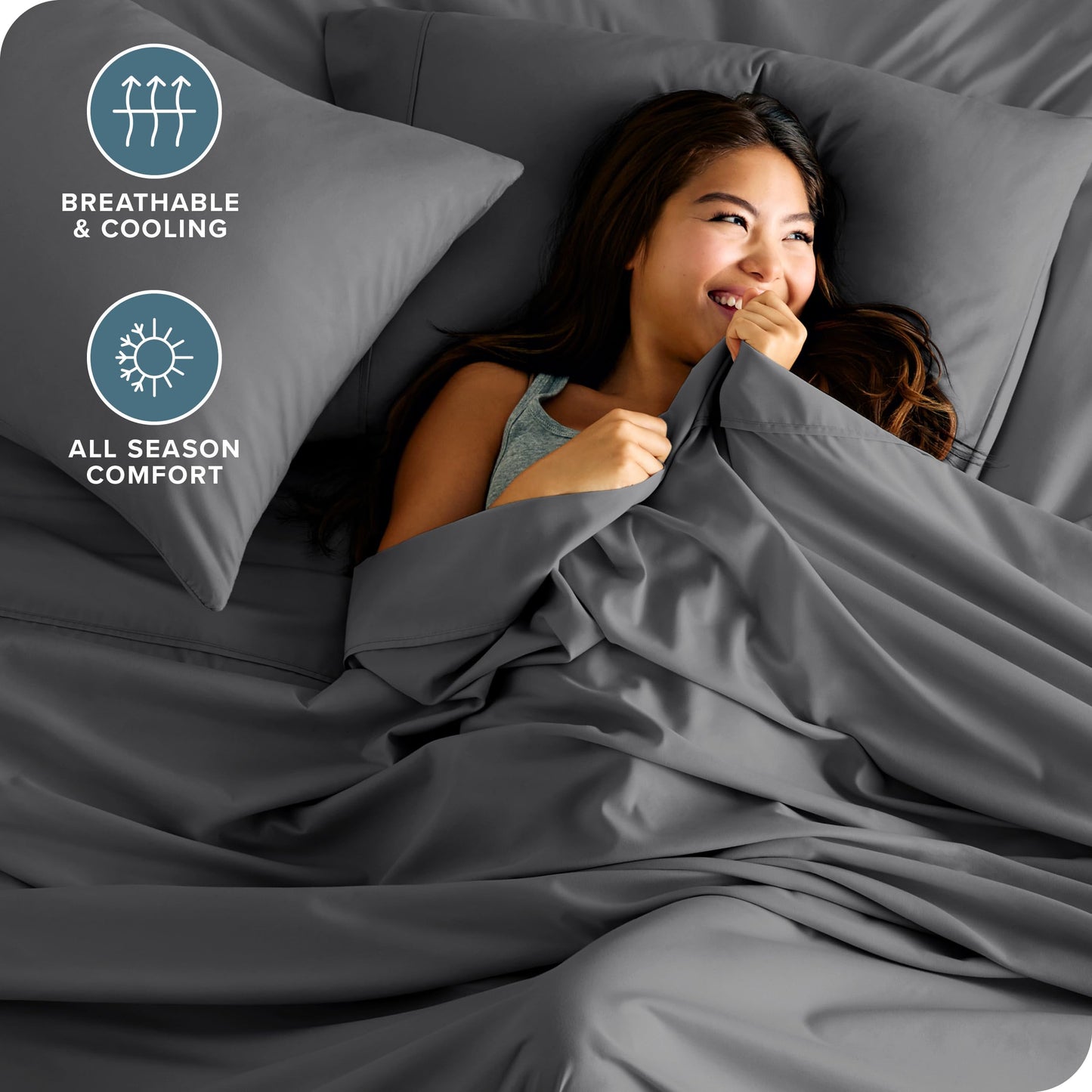 Bare Home Queen Sheet Set - 1800 Ultra-Soft Microfiber Queen Bed Sheets - Double Brushed - Deep Pockets - Easy Fit - 4 Piece Set - Bedding Sheets & Pillowcases (Queen, Grey)